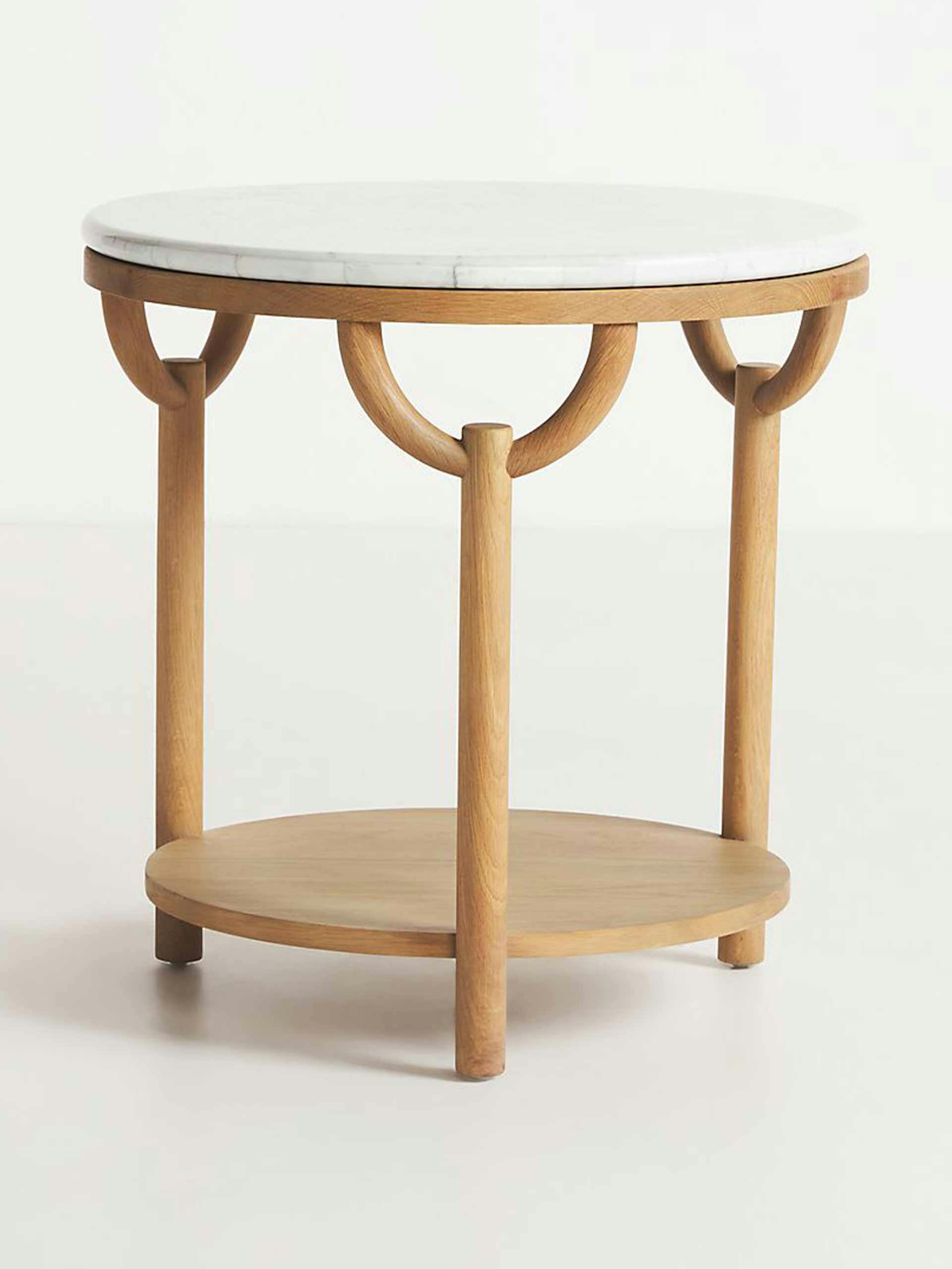 Marble top oak side table