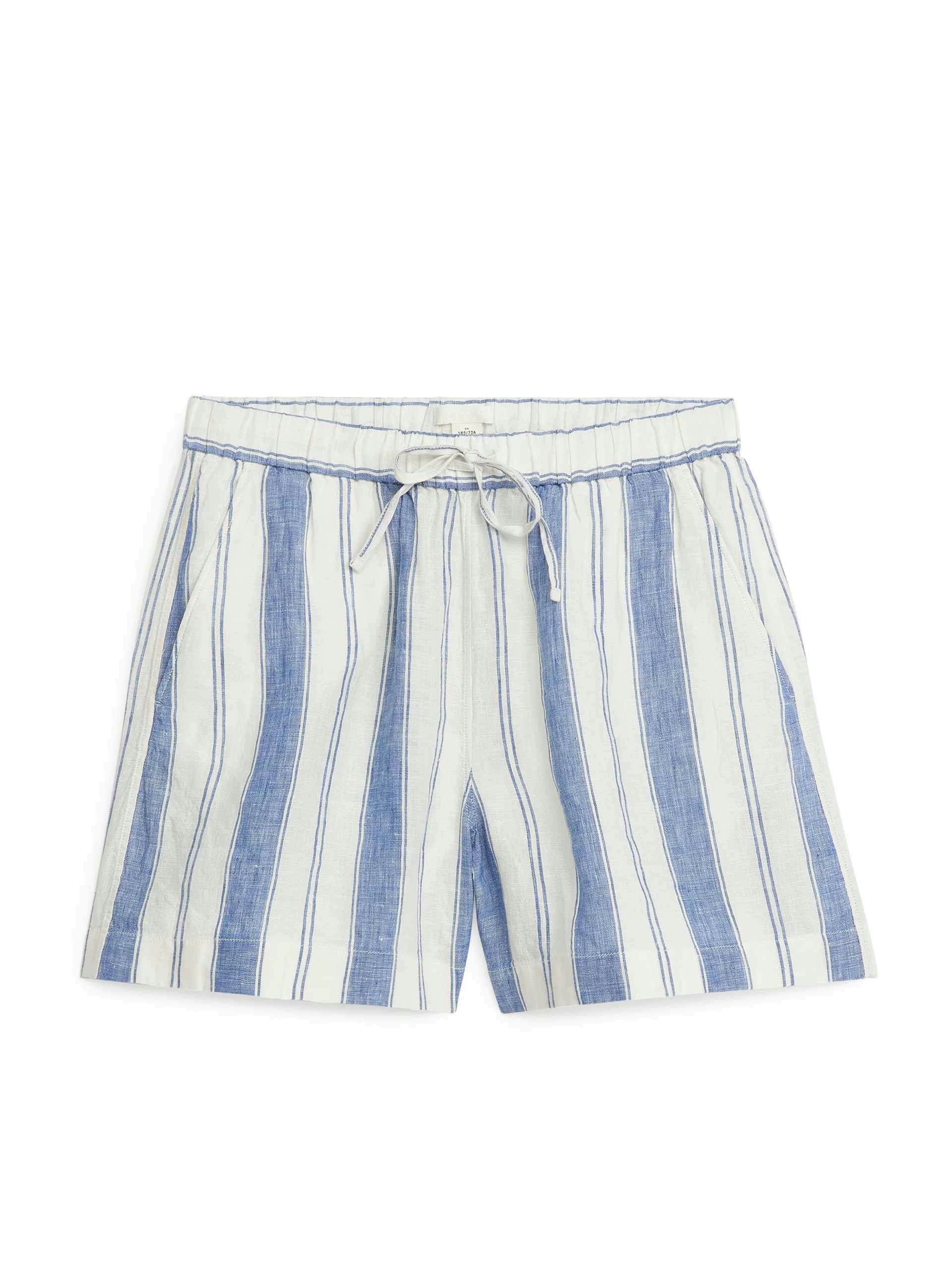 Blue striped linen shorts