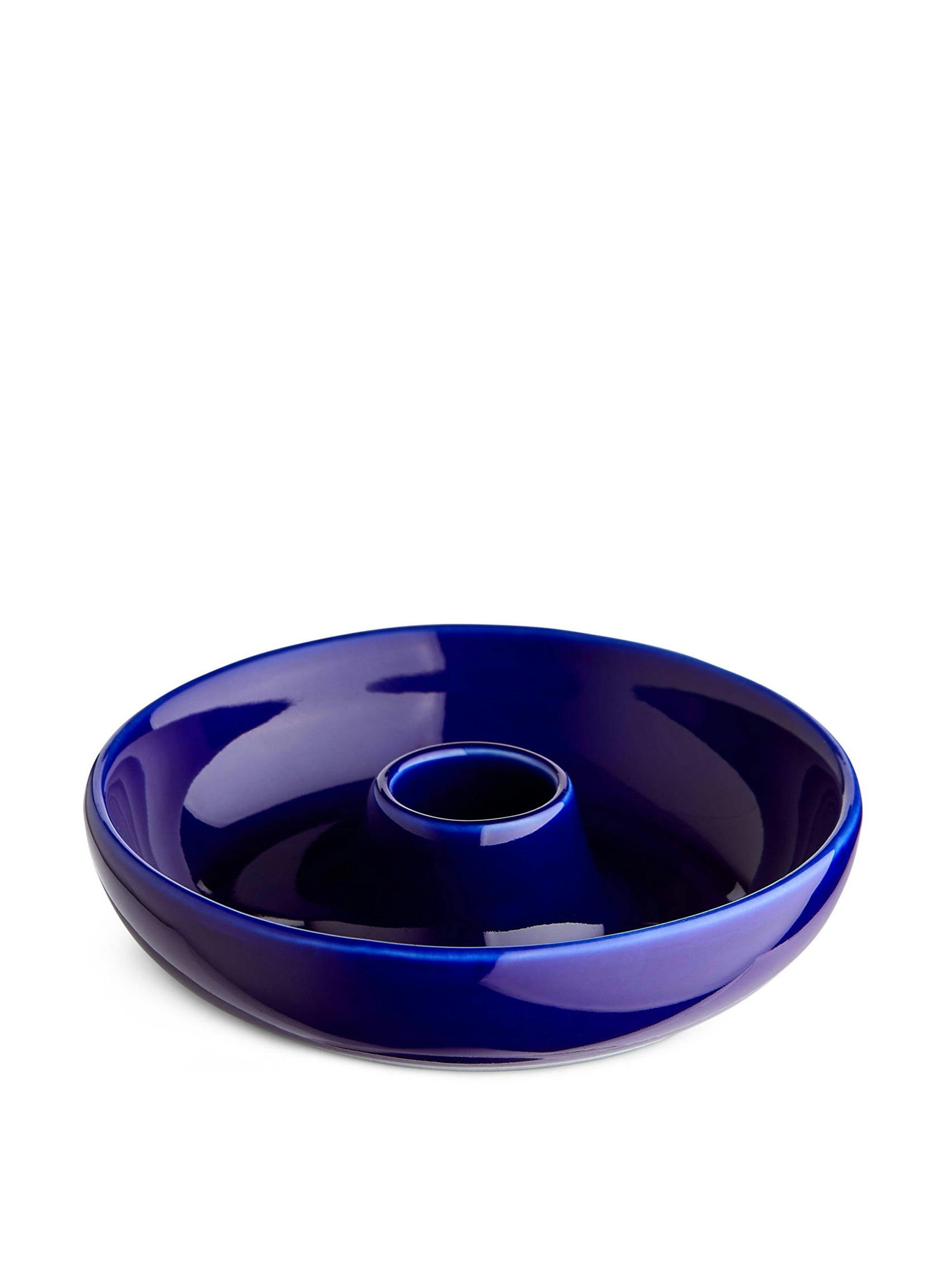 Blue stoneware candle holder