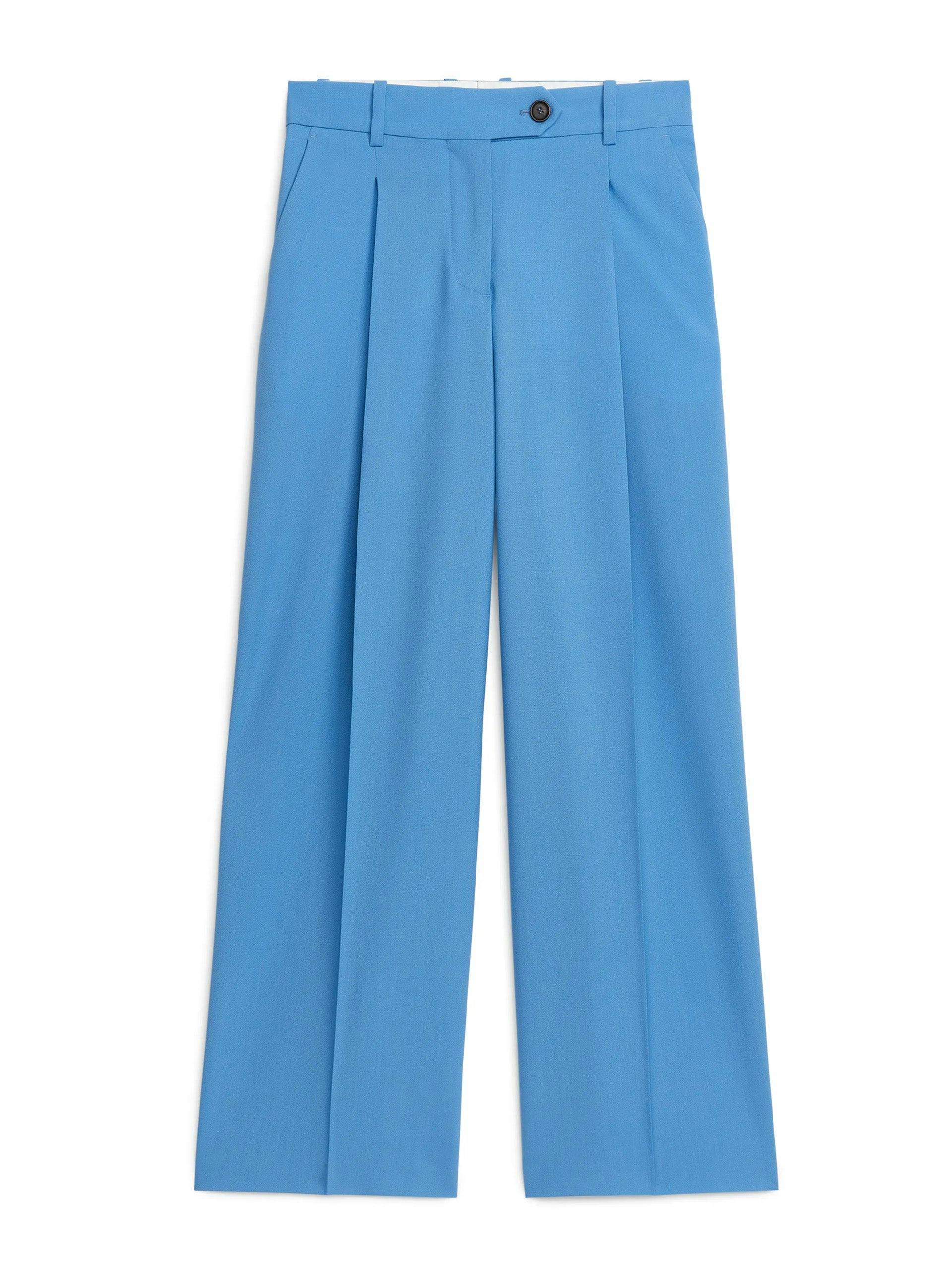 Wide blue wool trousers