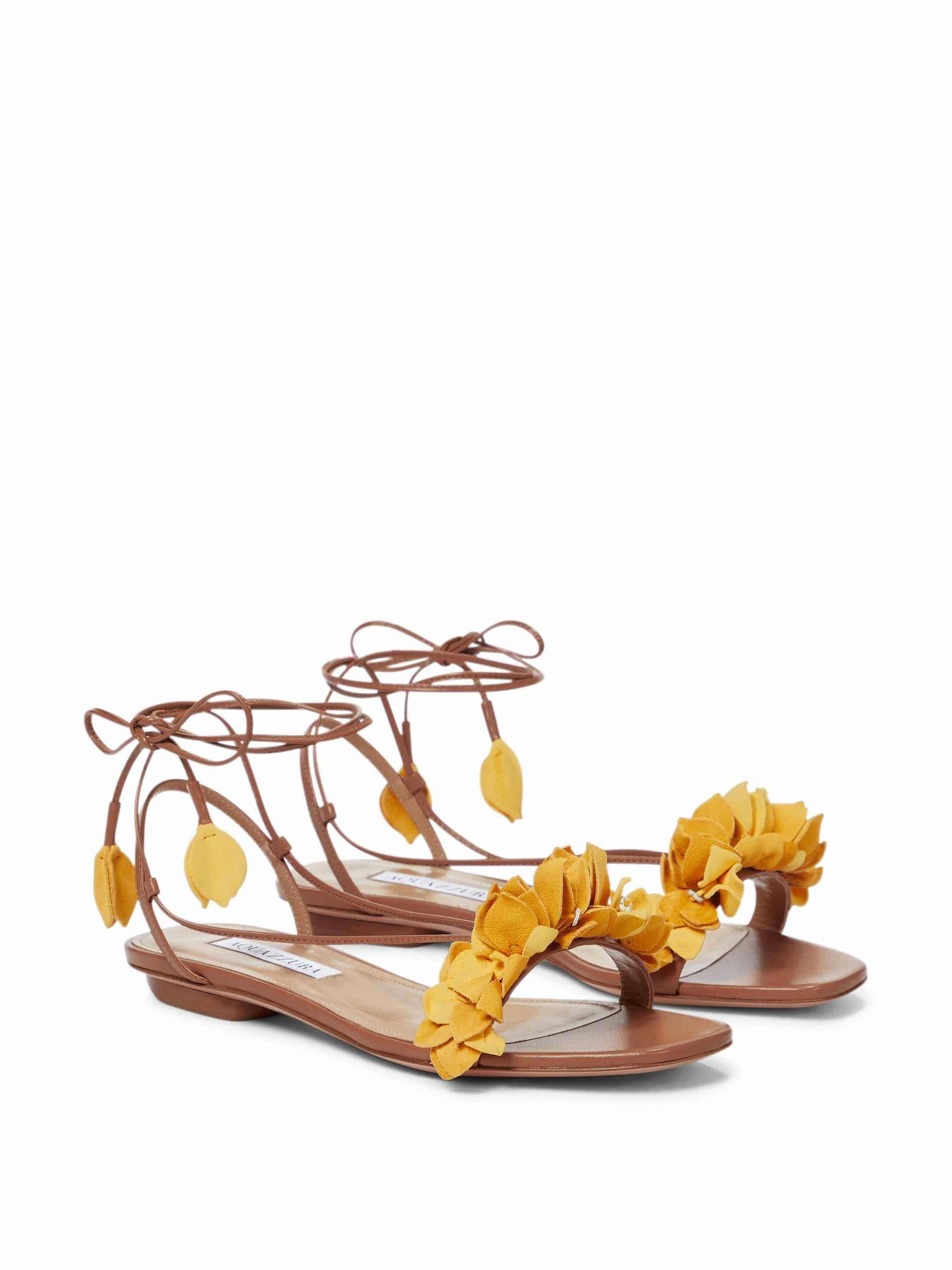 Yellow flower leather sandals