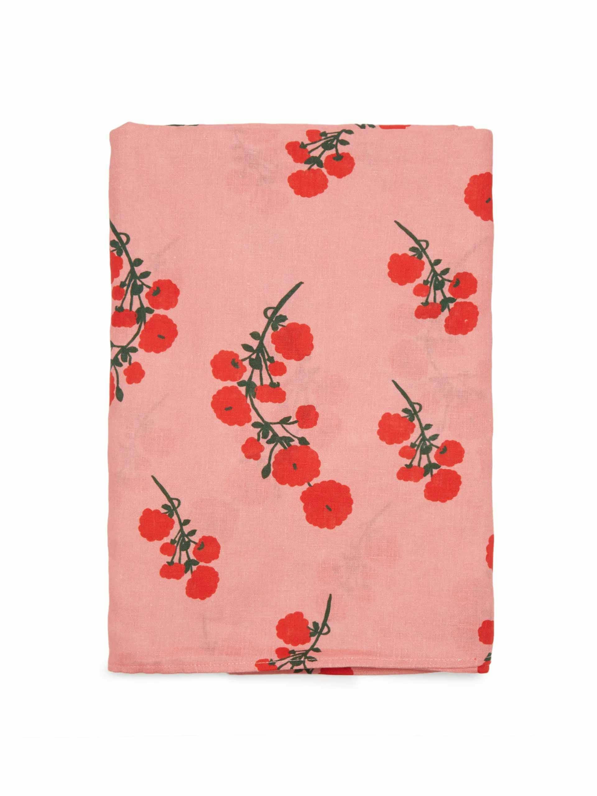 Red blossom linen napkin set