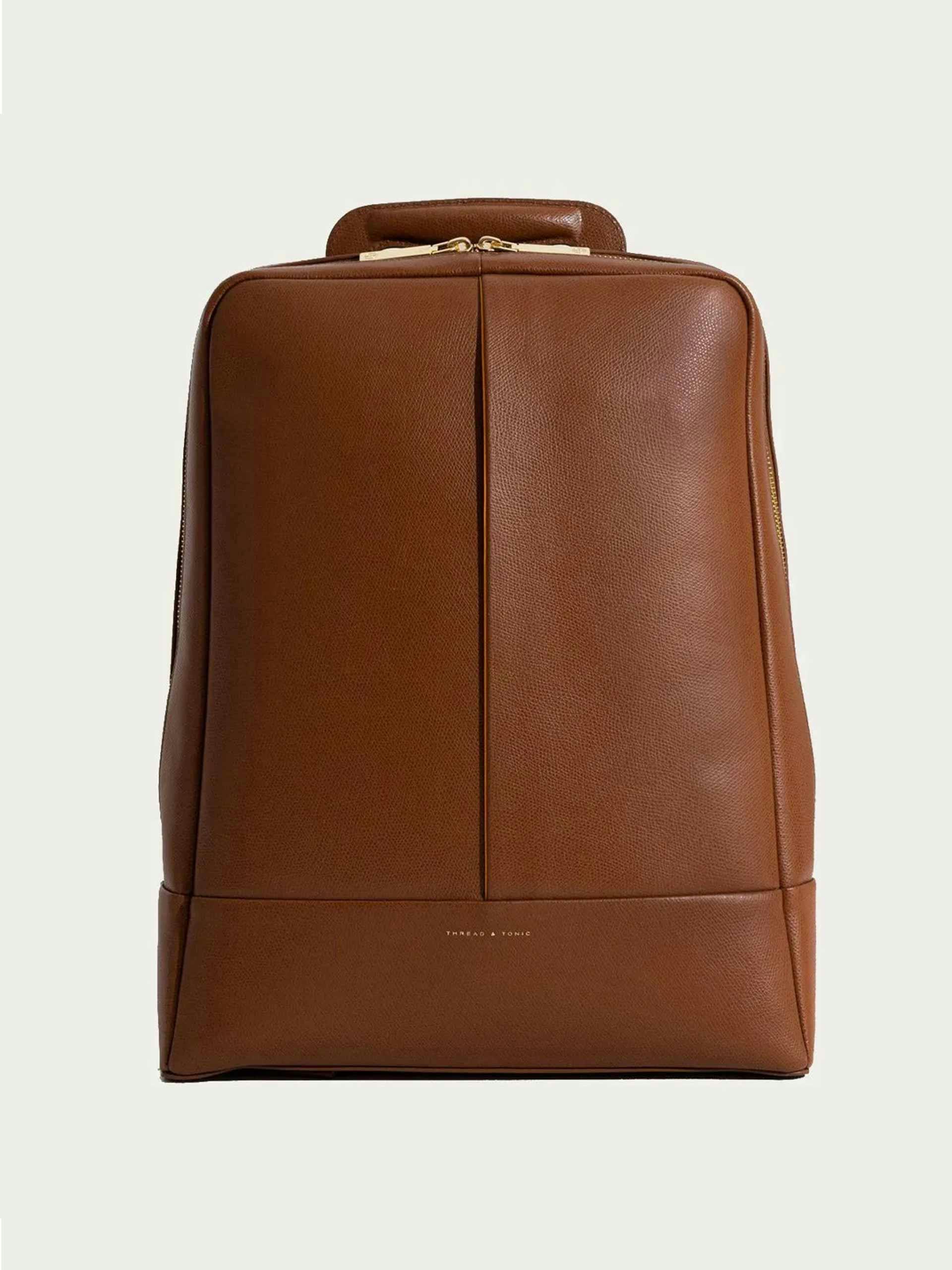 Tan leather backpack