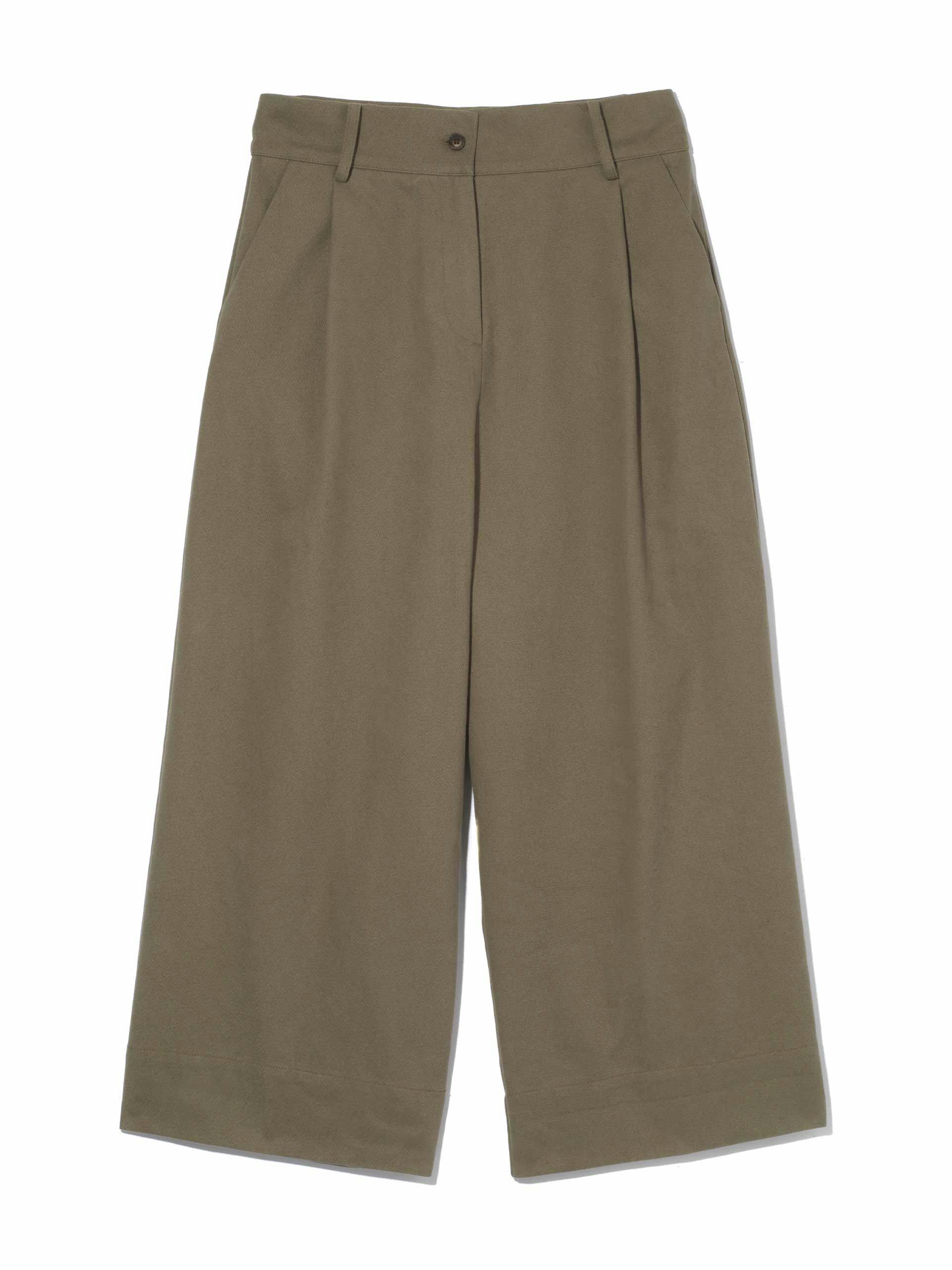 Green cotton twill cropped trousers