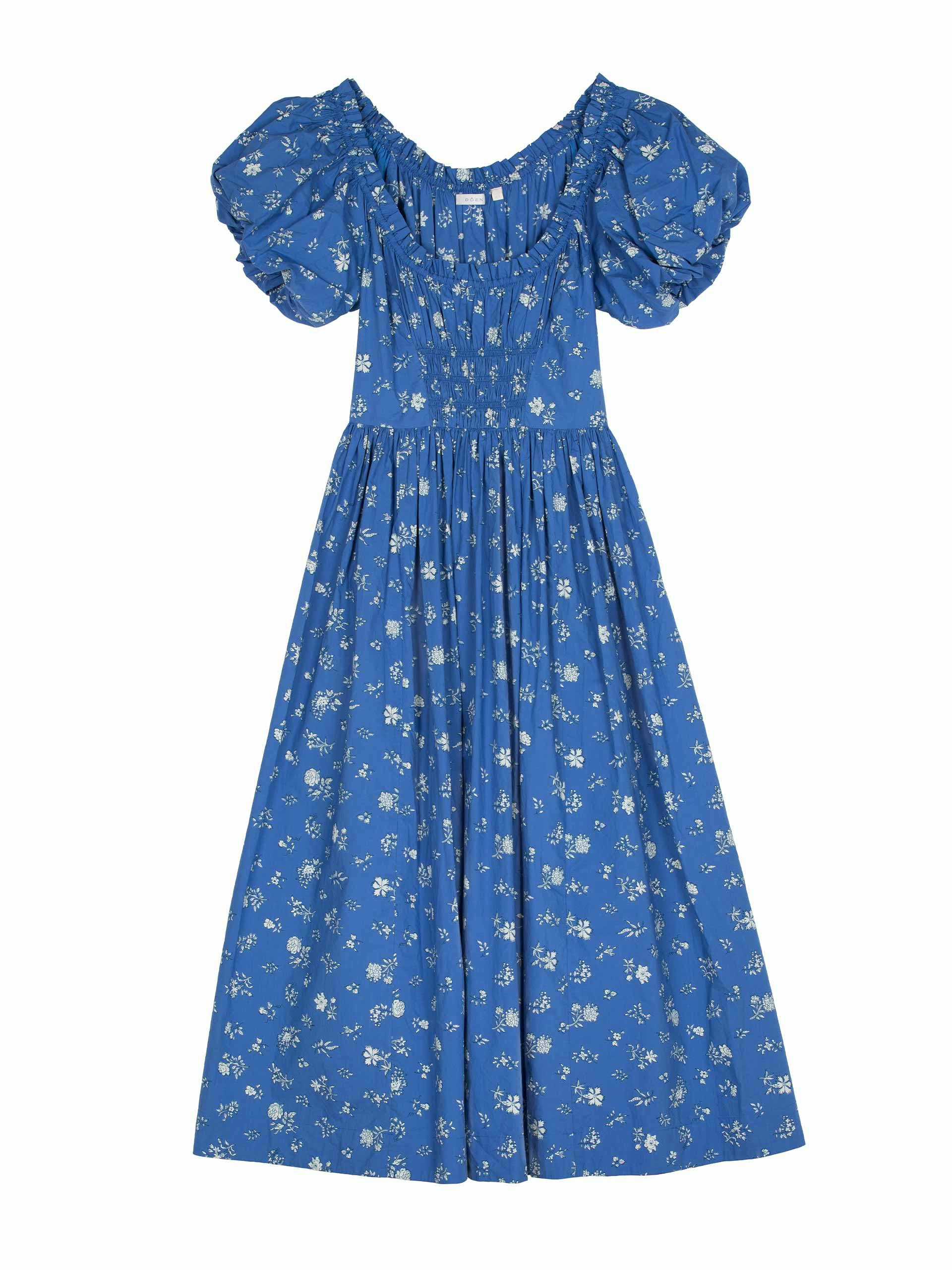 Blue floral puff-sleeve dress