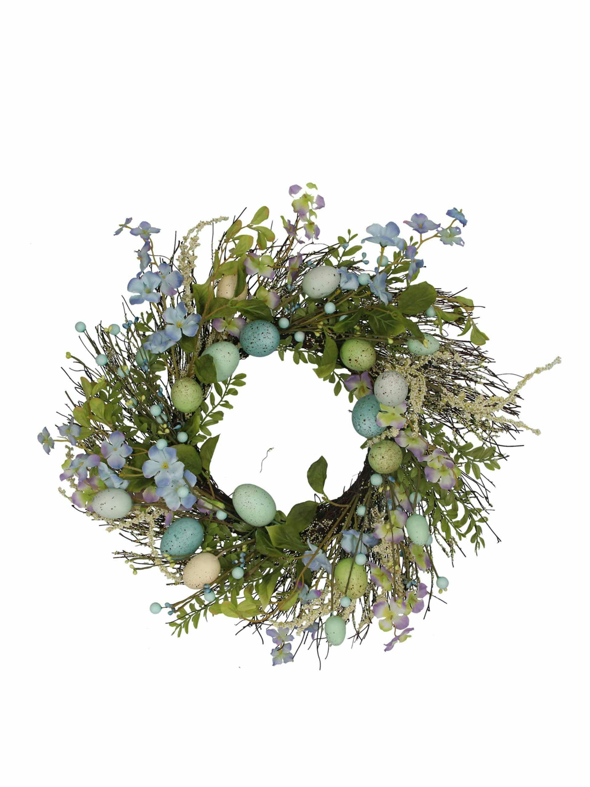 Blue and green Easter floral egg wreath