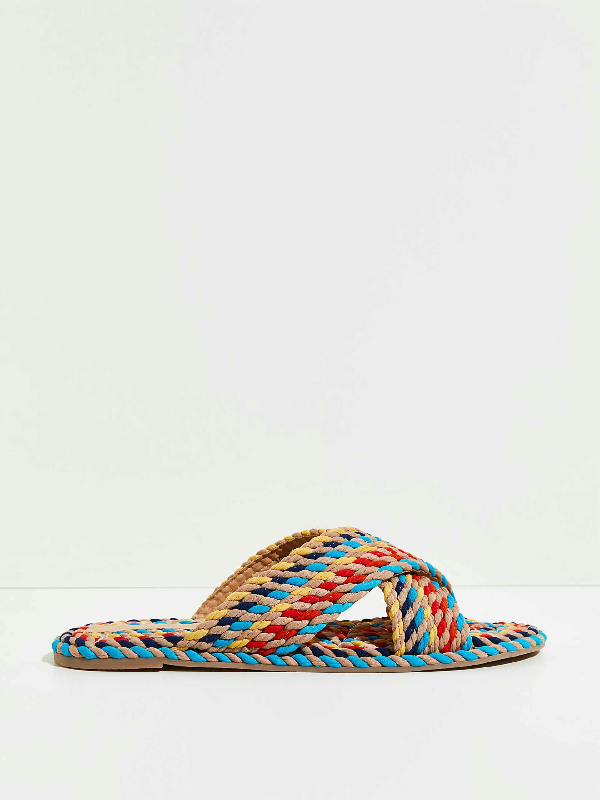 Multi-coloured slip on sandals
