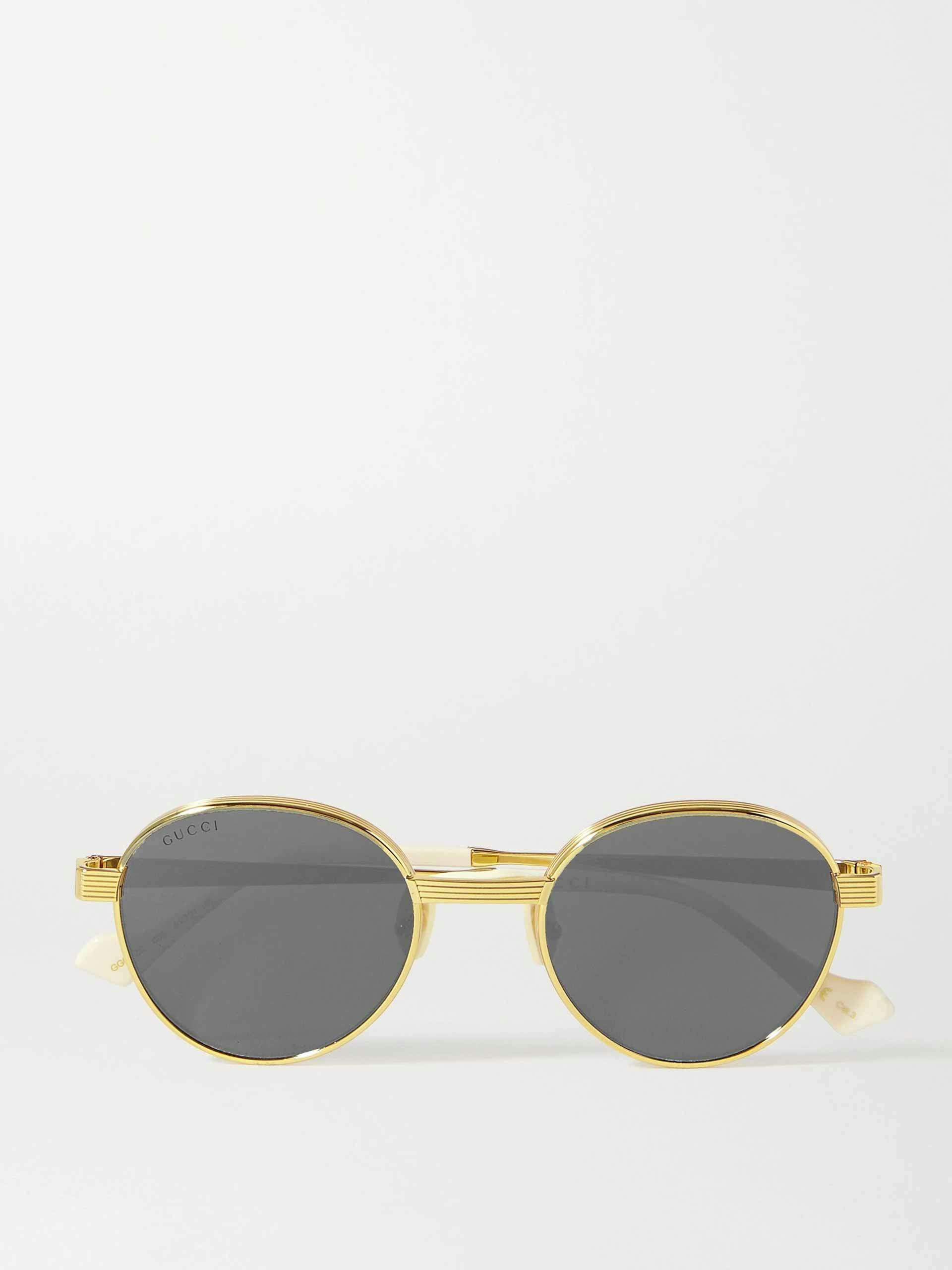 Round-frame gold-tone mirrored sunglasses