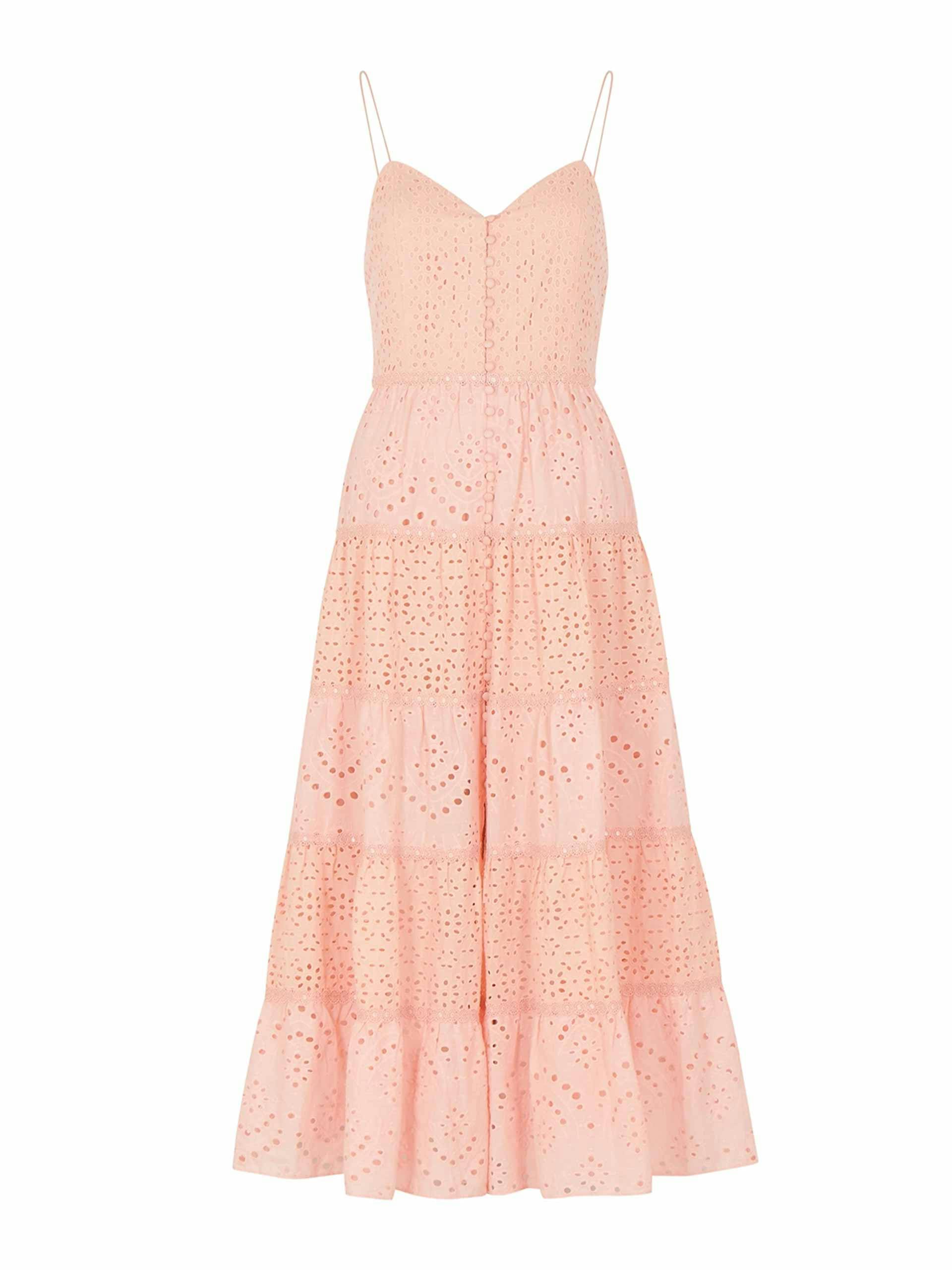 Pink embroidered cotton midi dress