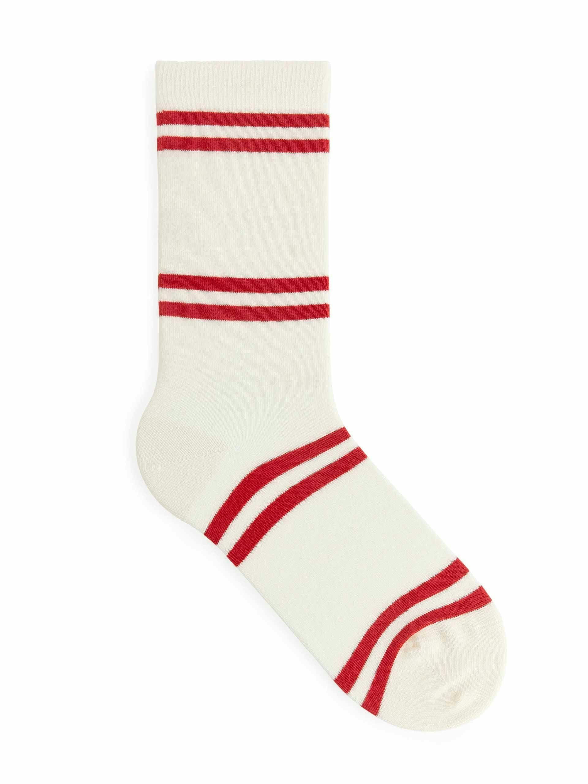 Red and cream striped cotton socks