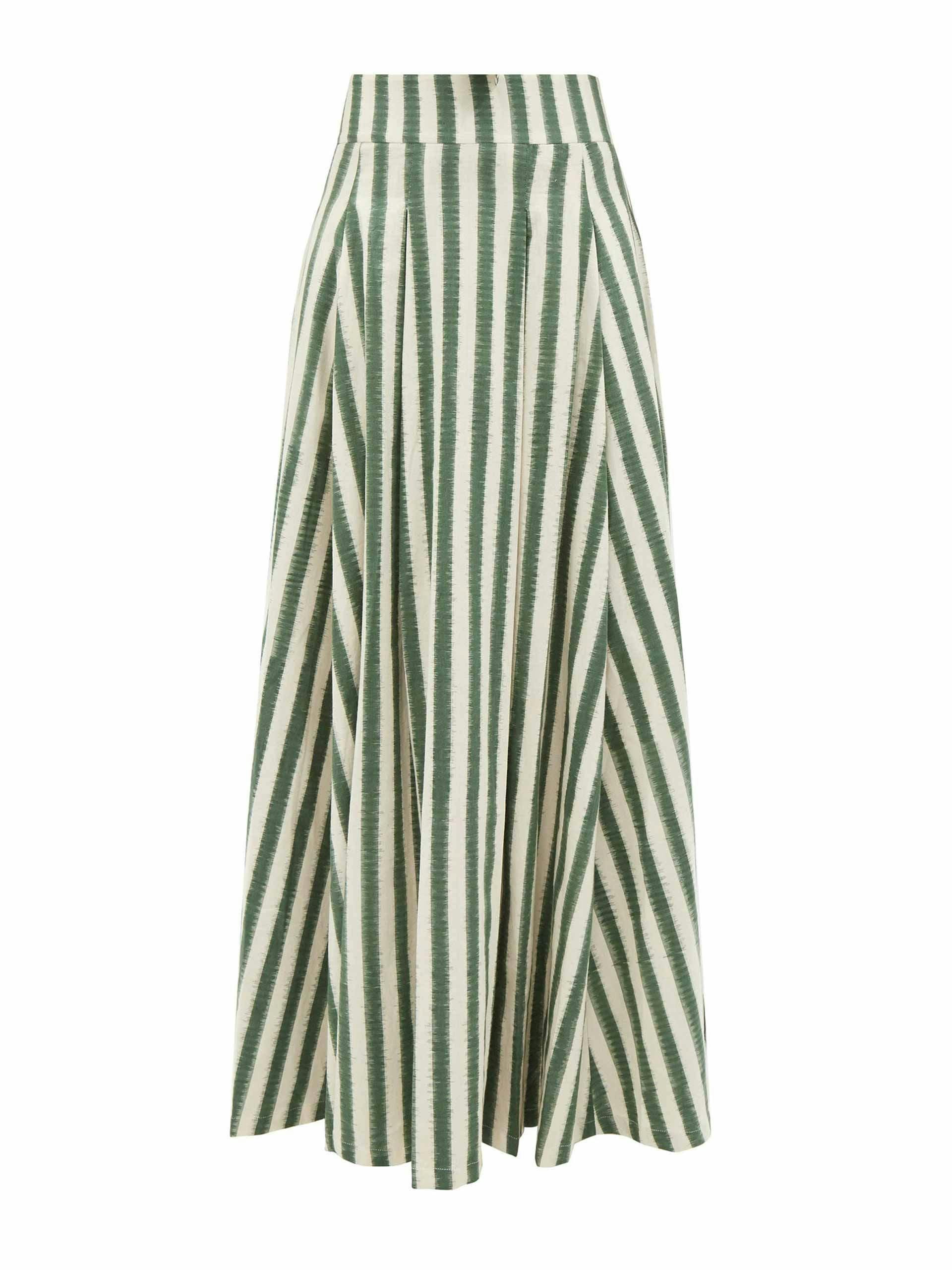 Ikat stripe print cotton maxi skirt