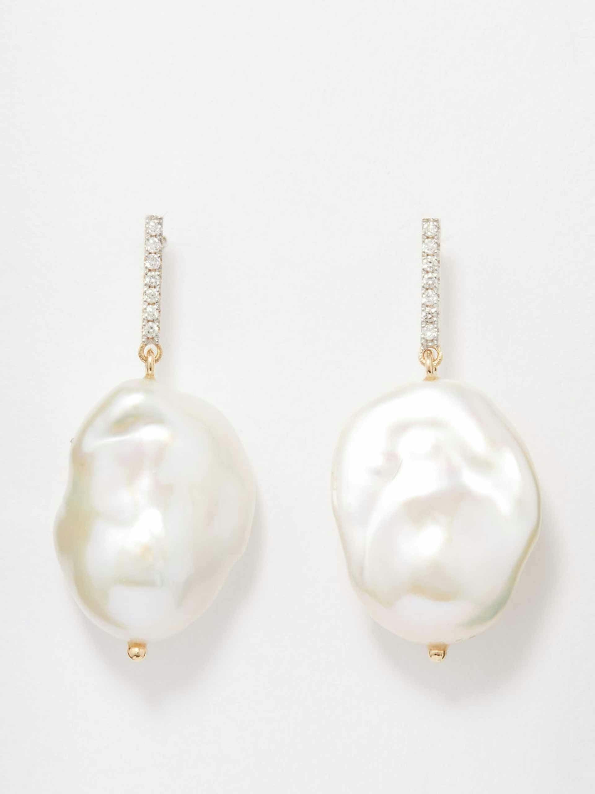 Diamond, baroque-pearl & 14kt gold earrings
