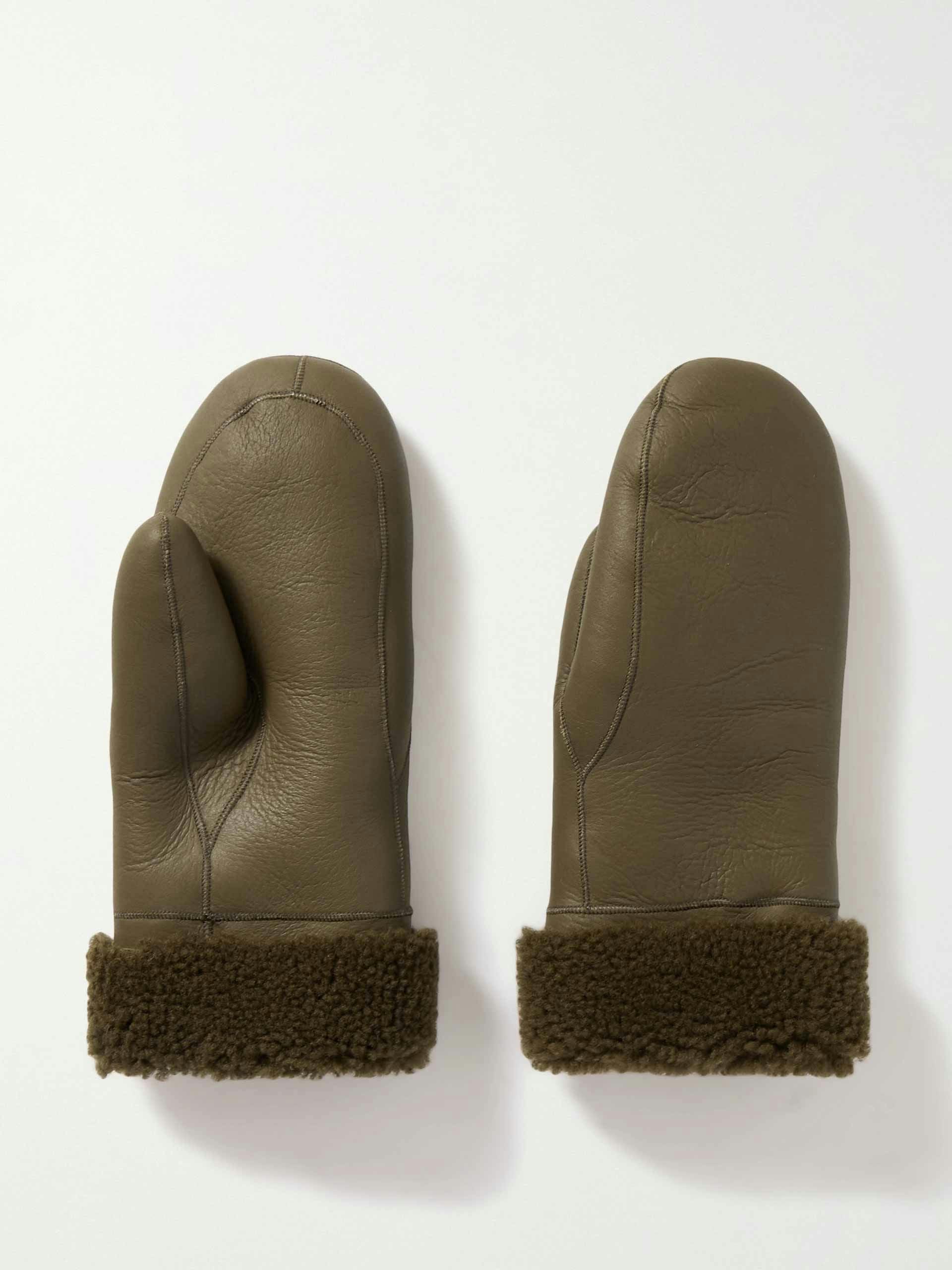 Shearling-trimmed leather mittens