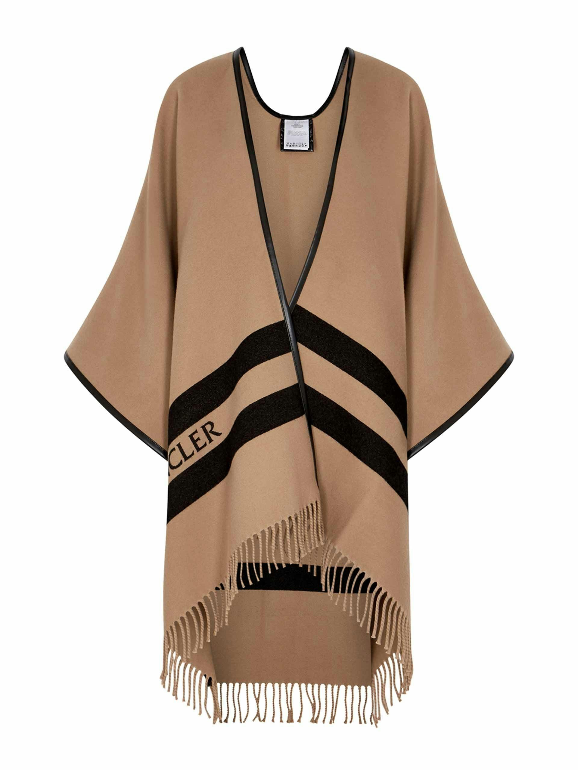 Camel fringed wool cape