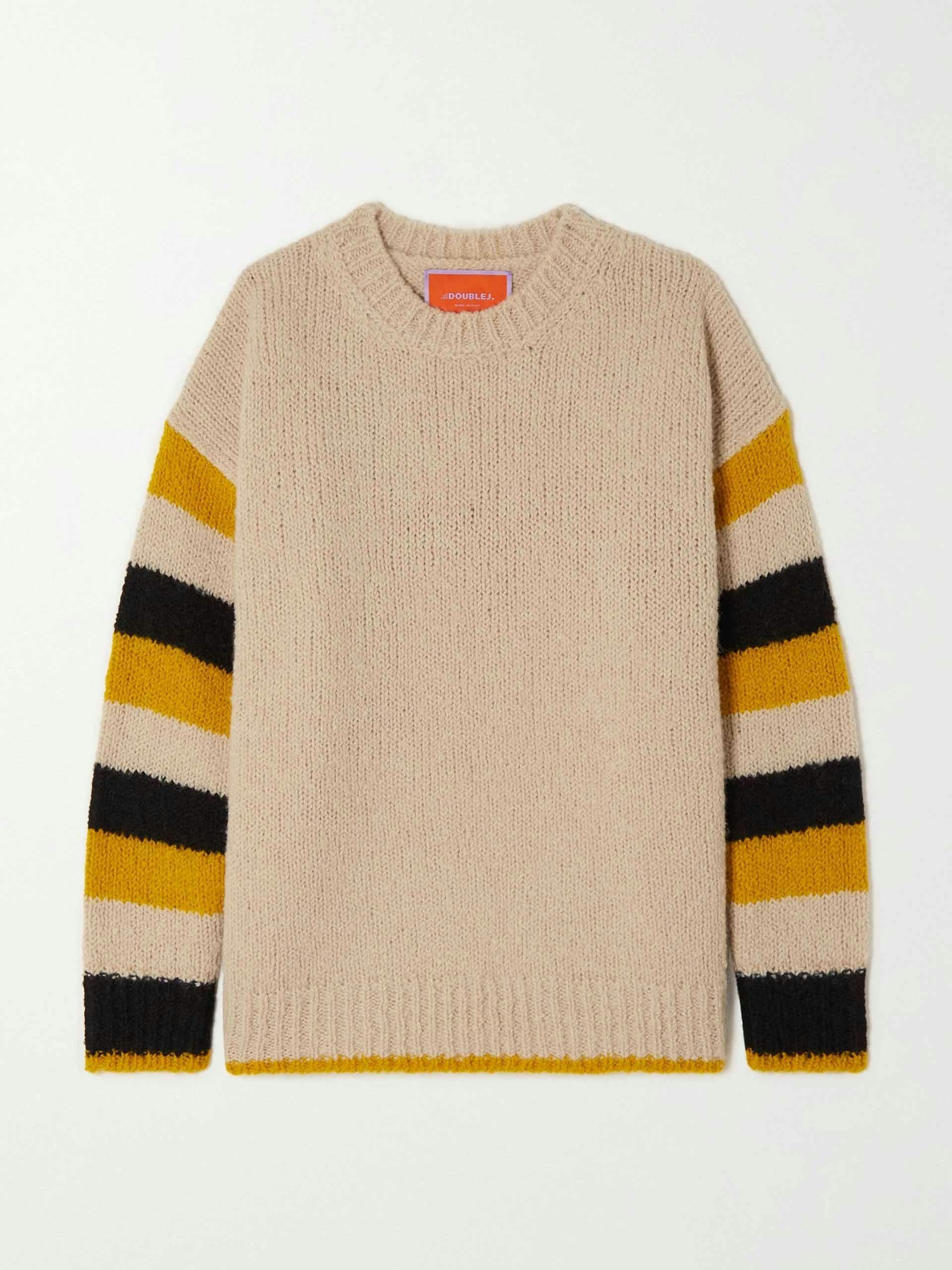 Striped bouclé-knit sweater