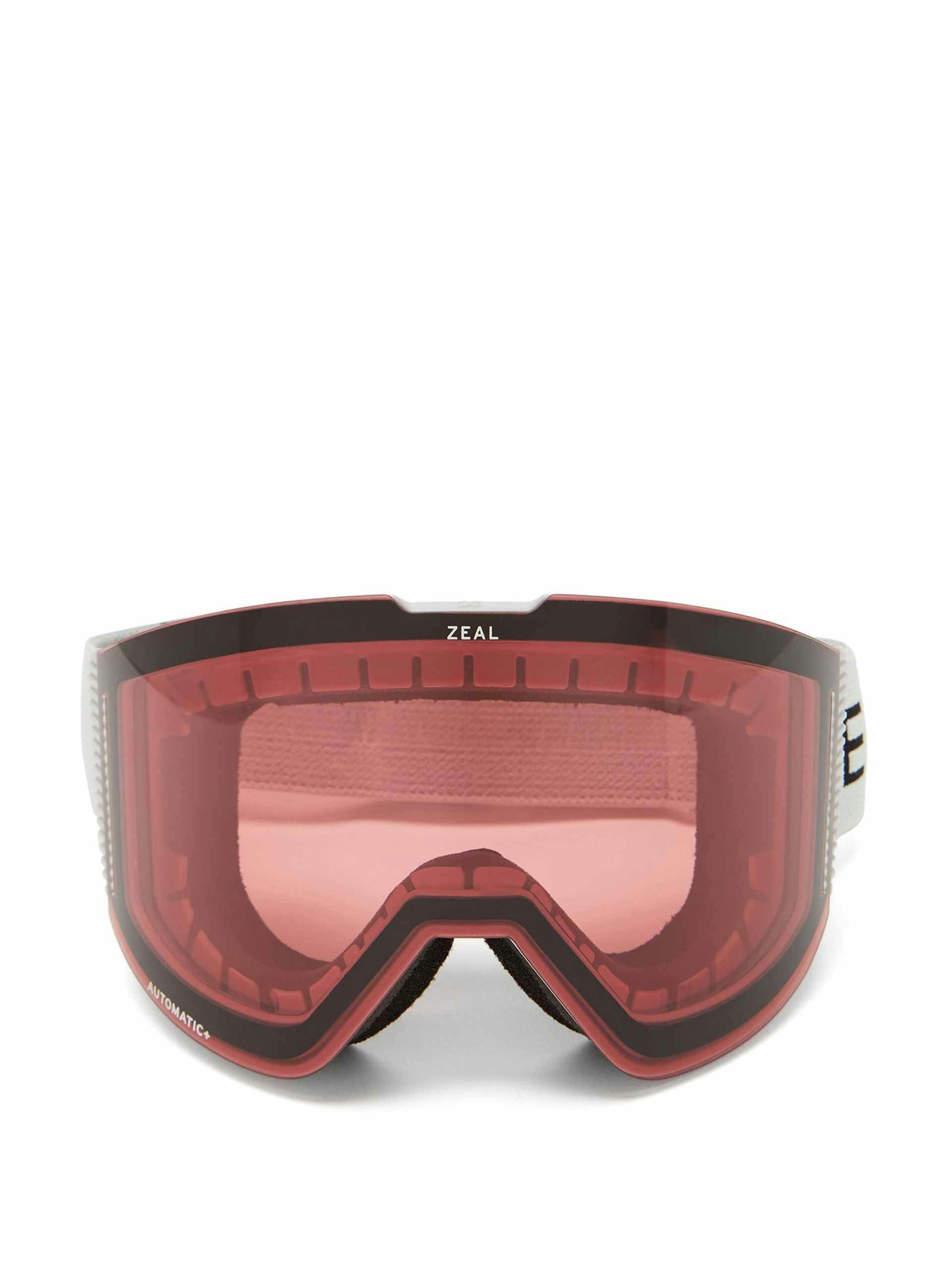 Red interchangeable-lens ski goggles