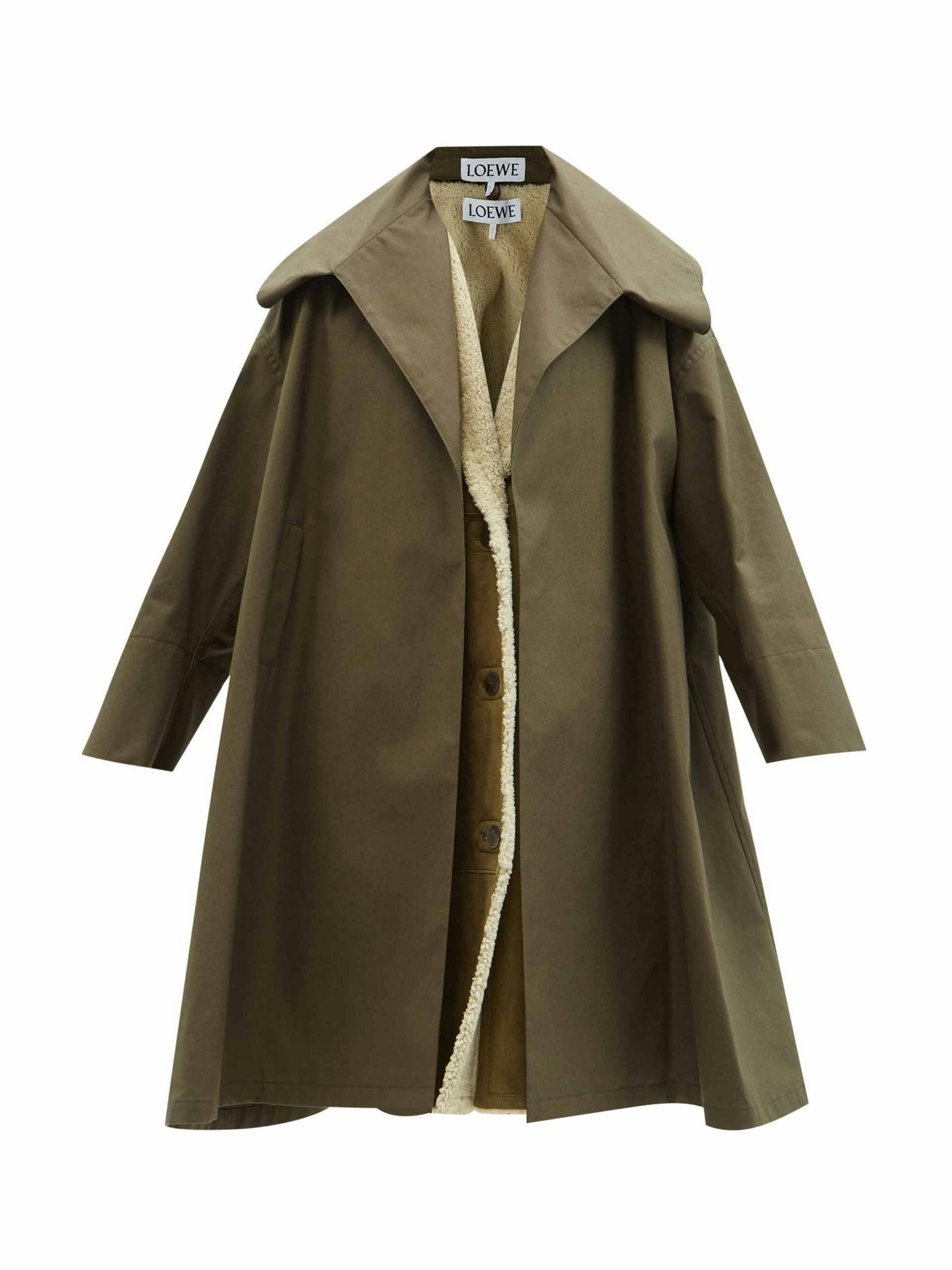 Double-layered cotton and shearling coat