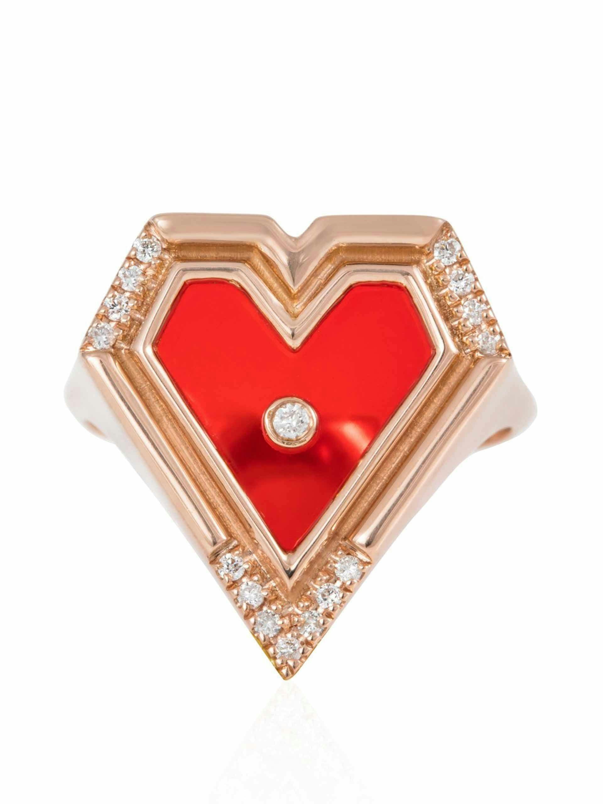 18K rose gold heart agate diamond ring