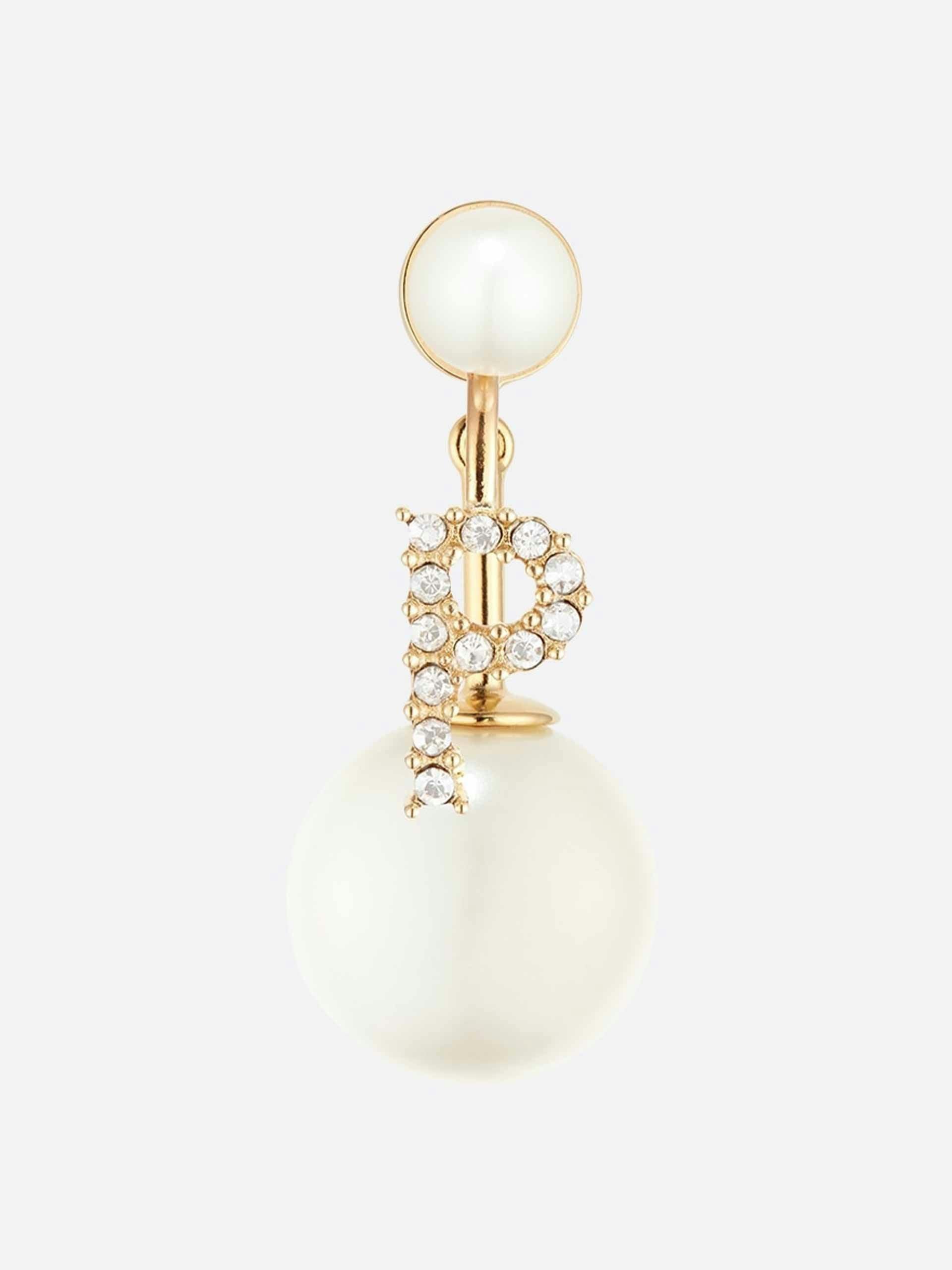 Crystal-embellished initial pearl earring