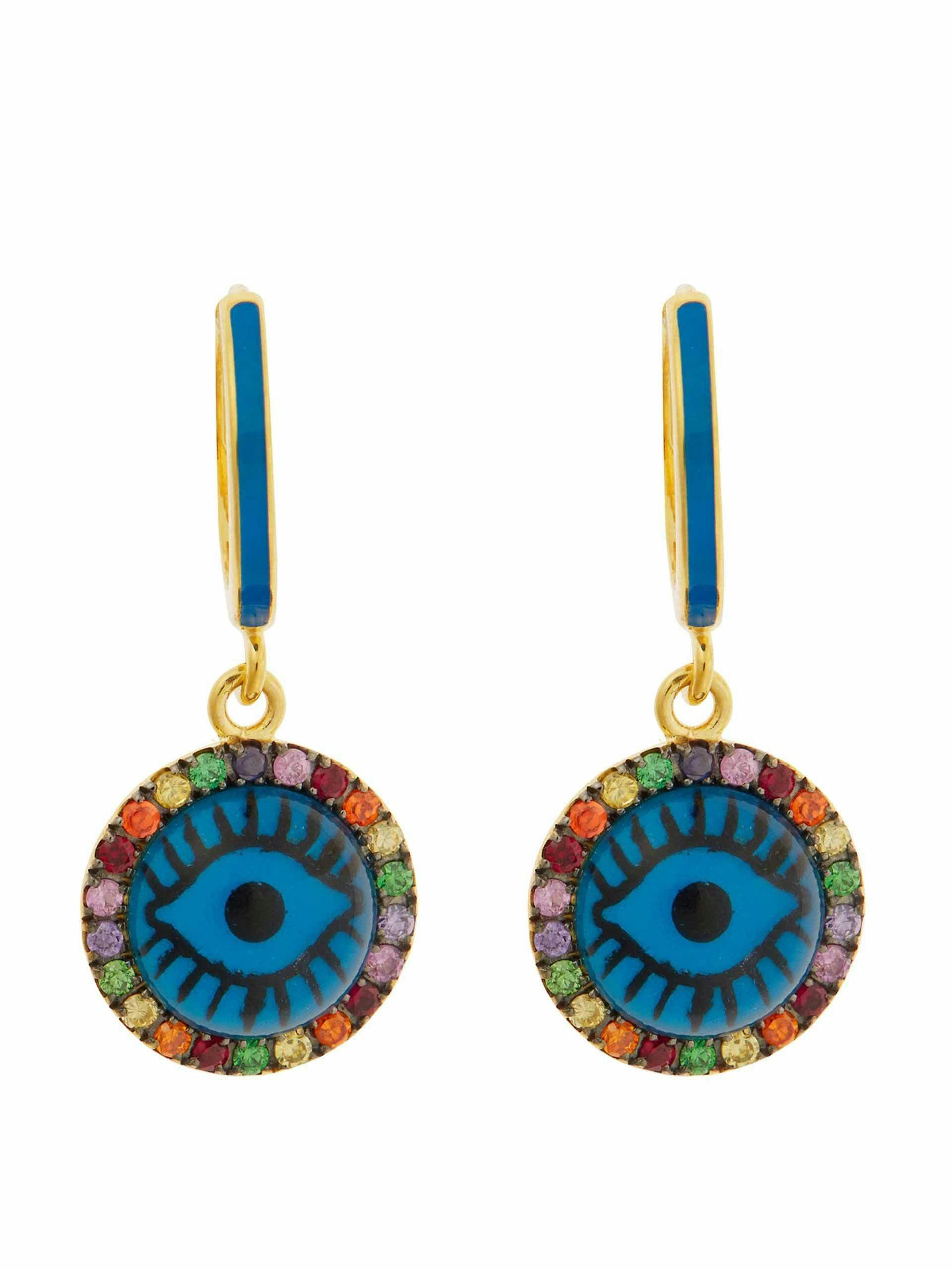 Blue eye rainbow hoop earrings
