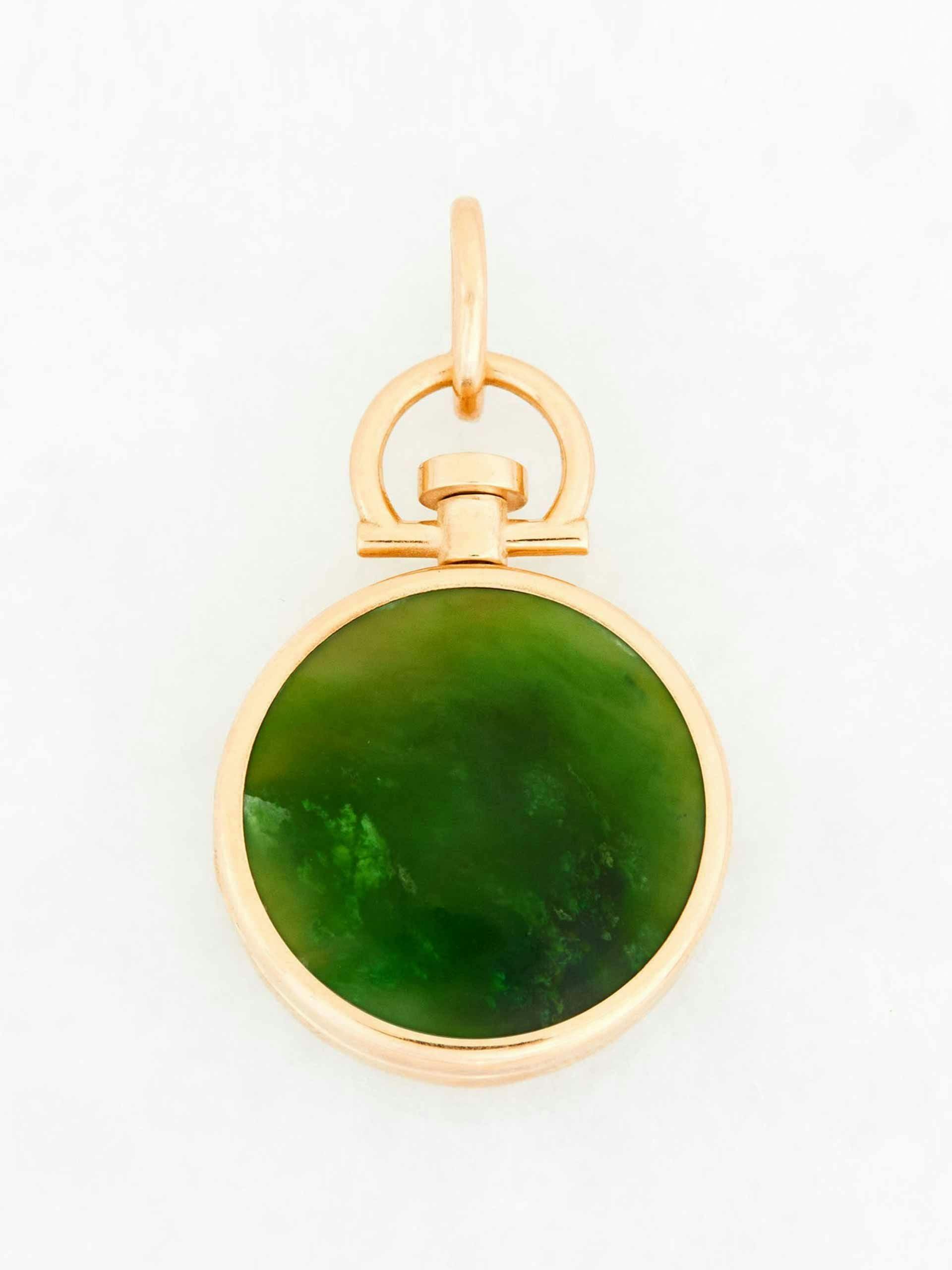 Reversible circle nephrite jade photo locket