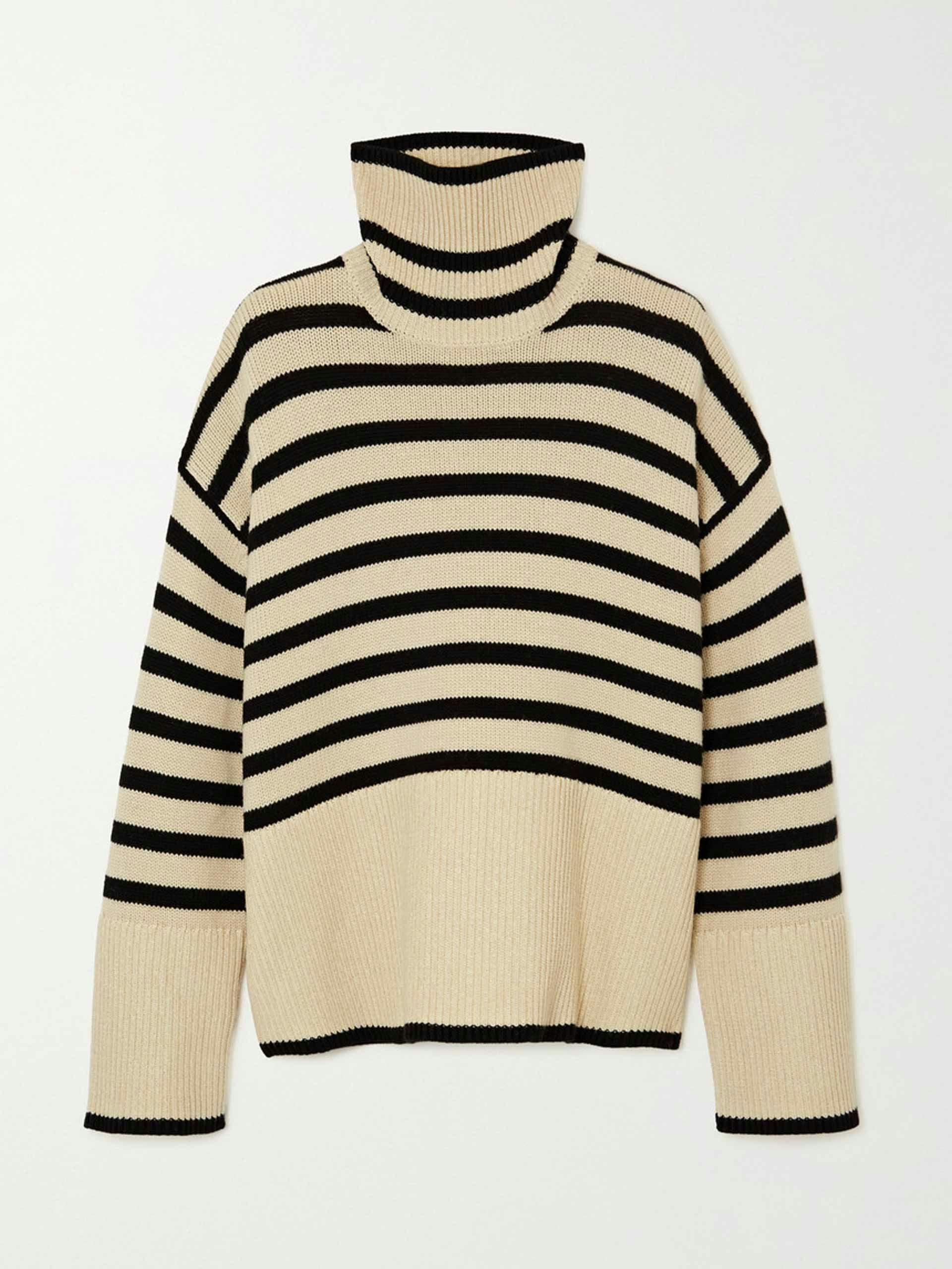 Striped wool and cotton-blend turtleneck sweater