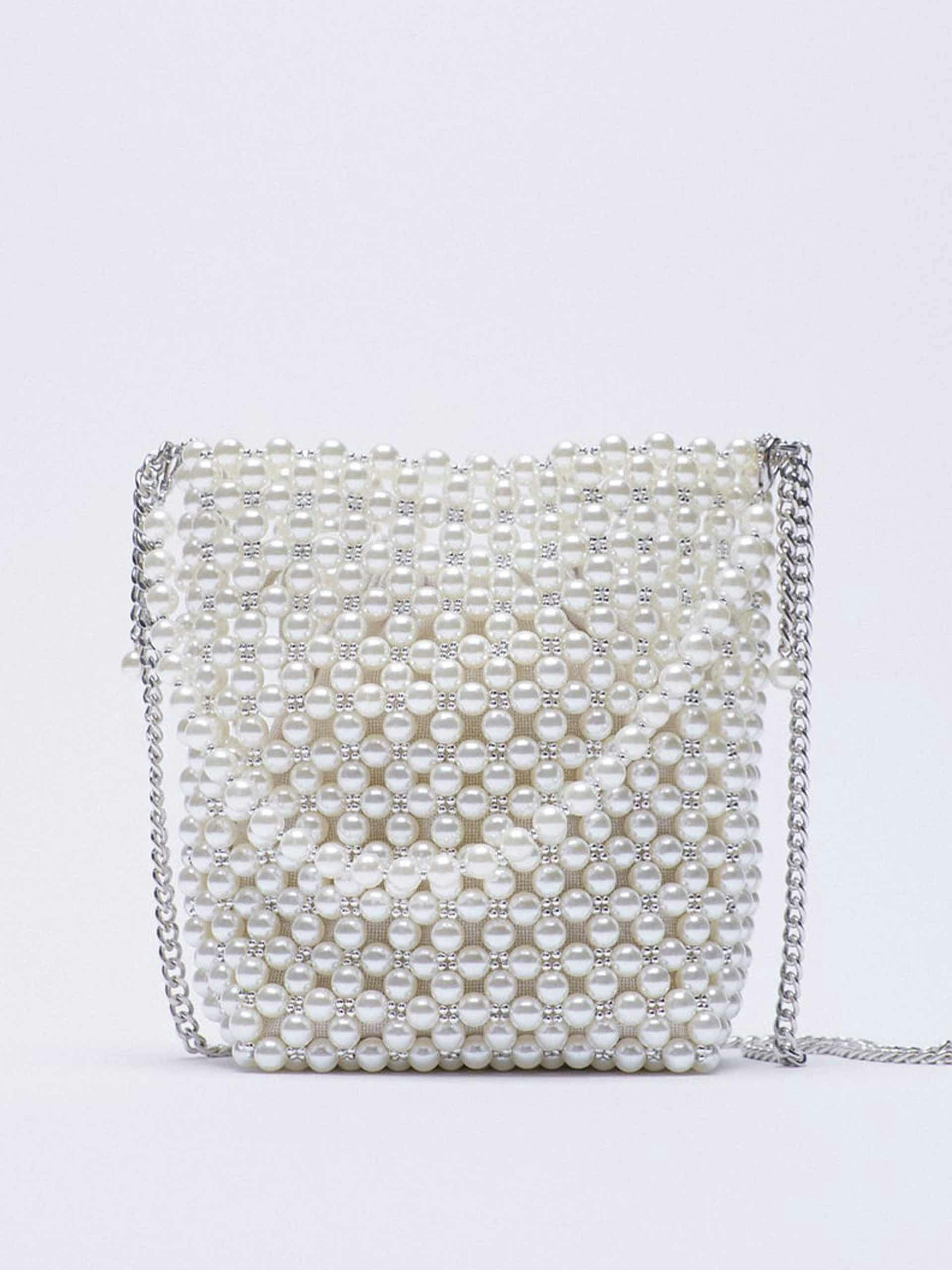 Pearl bead mini bucket bag