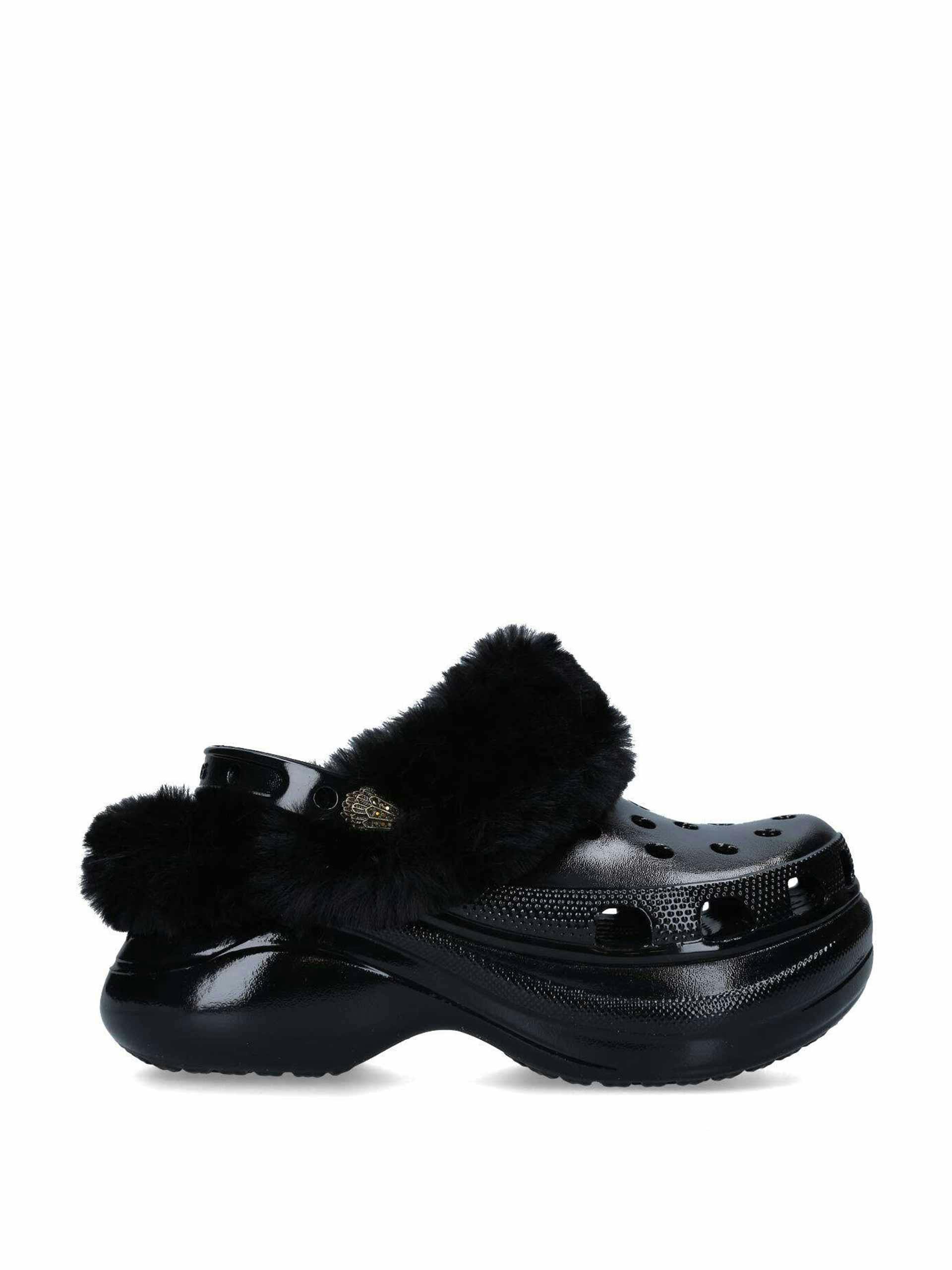 Glossy faux-fur lined slingback clogs