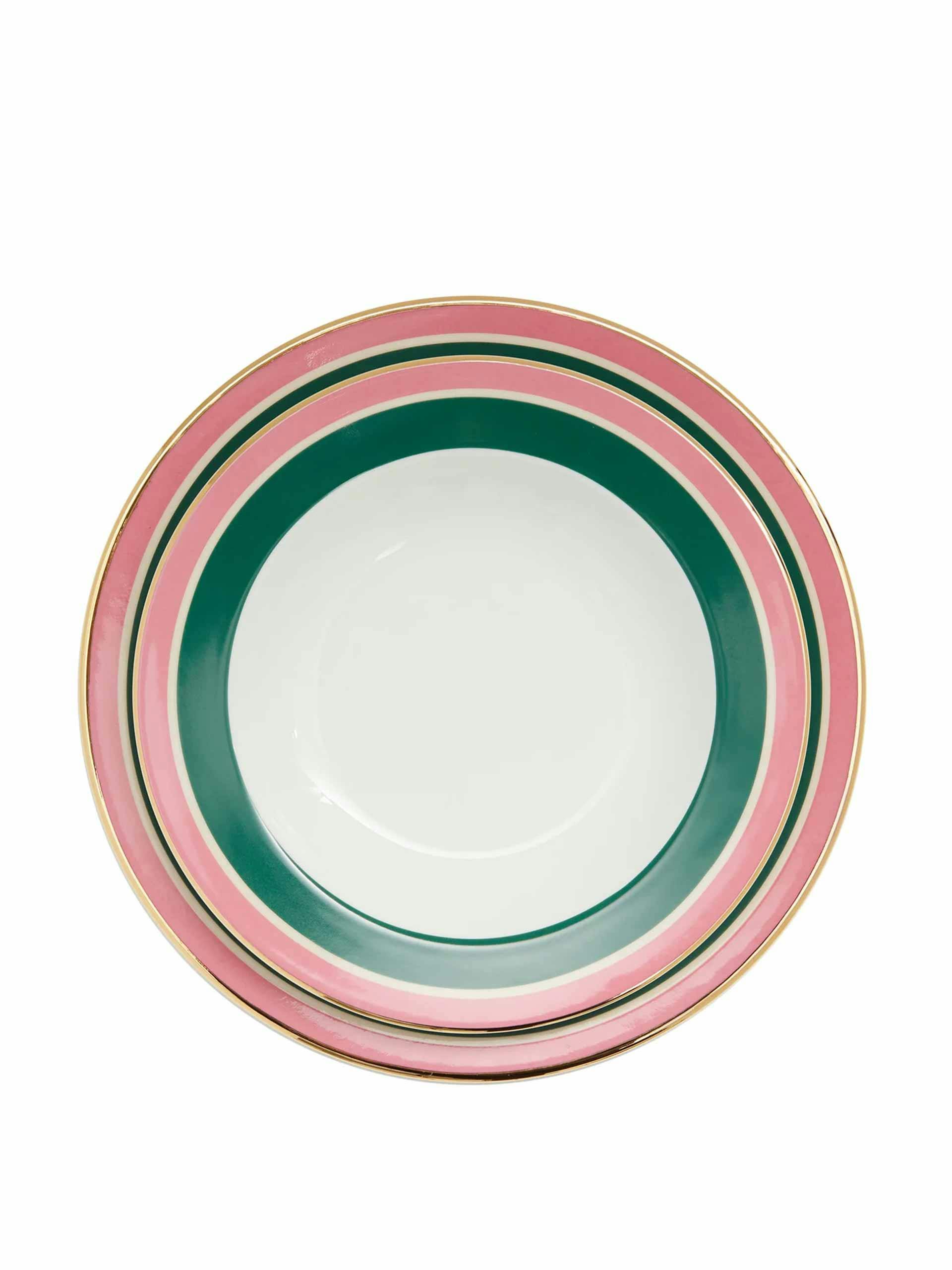Pink and green trim bowl and plate set