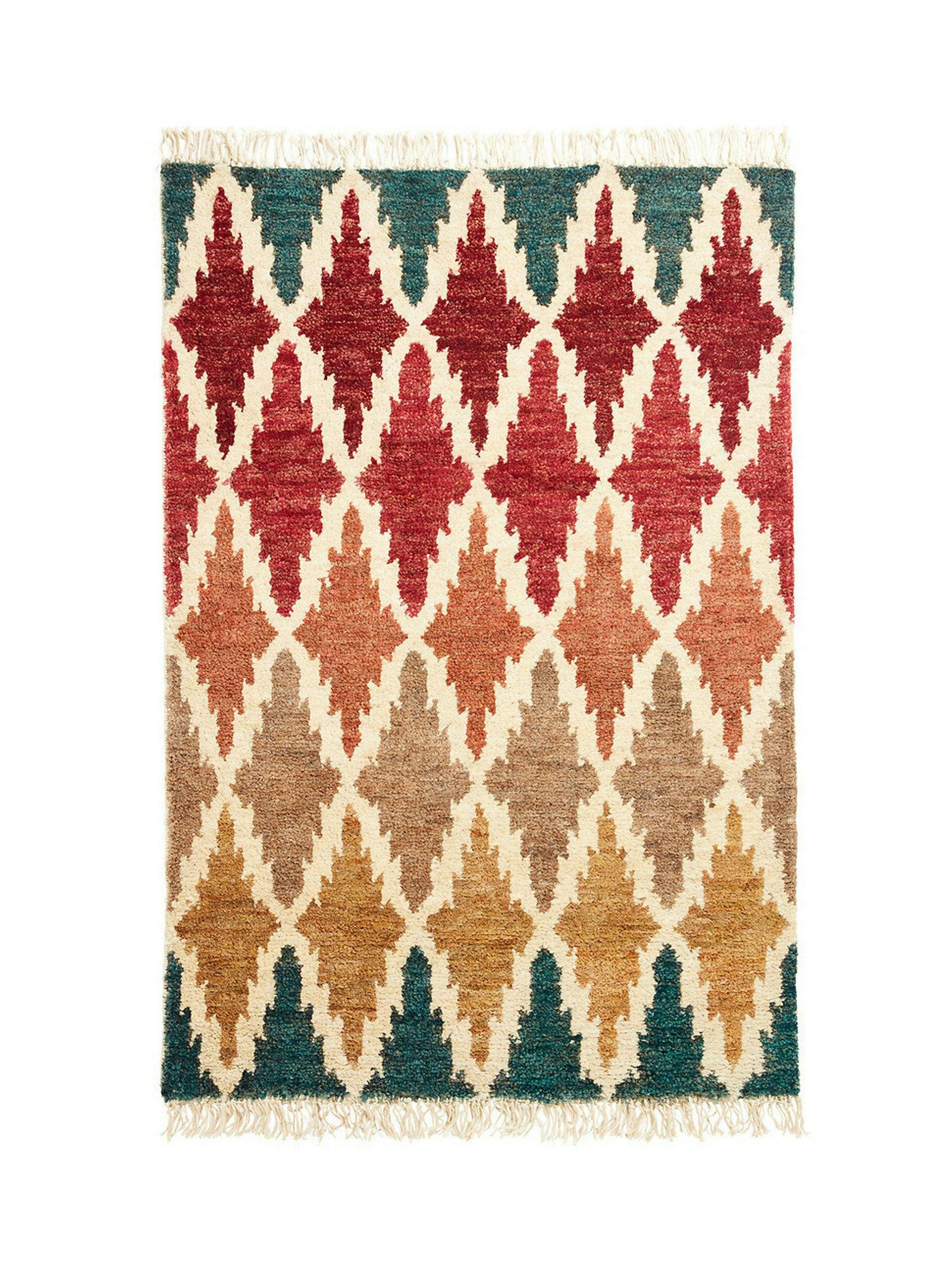 Hand knotted multicoloured diamond rug