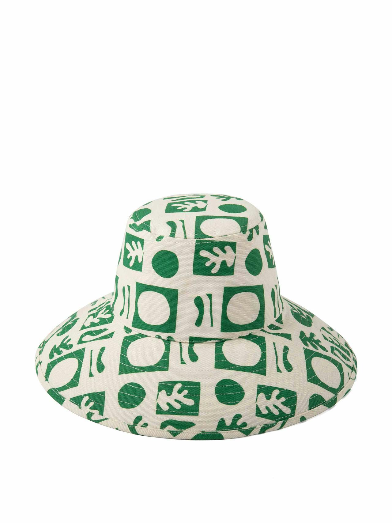 White and green printed bucket hat