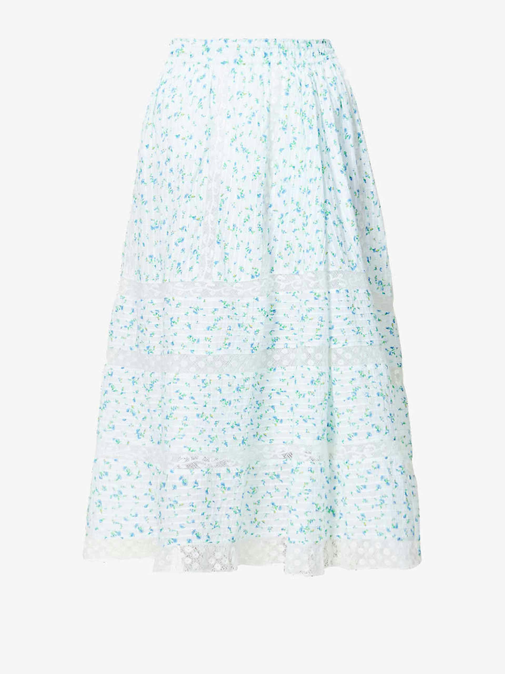 Blue floral print midi skirt
