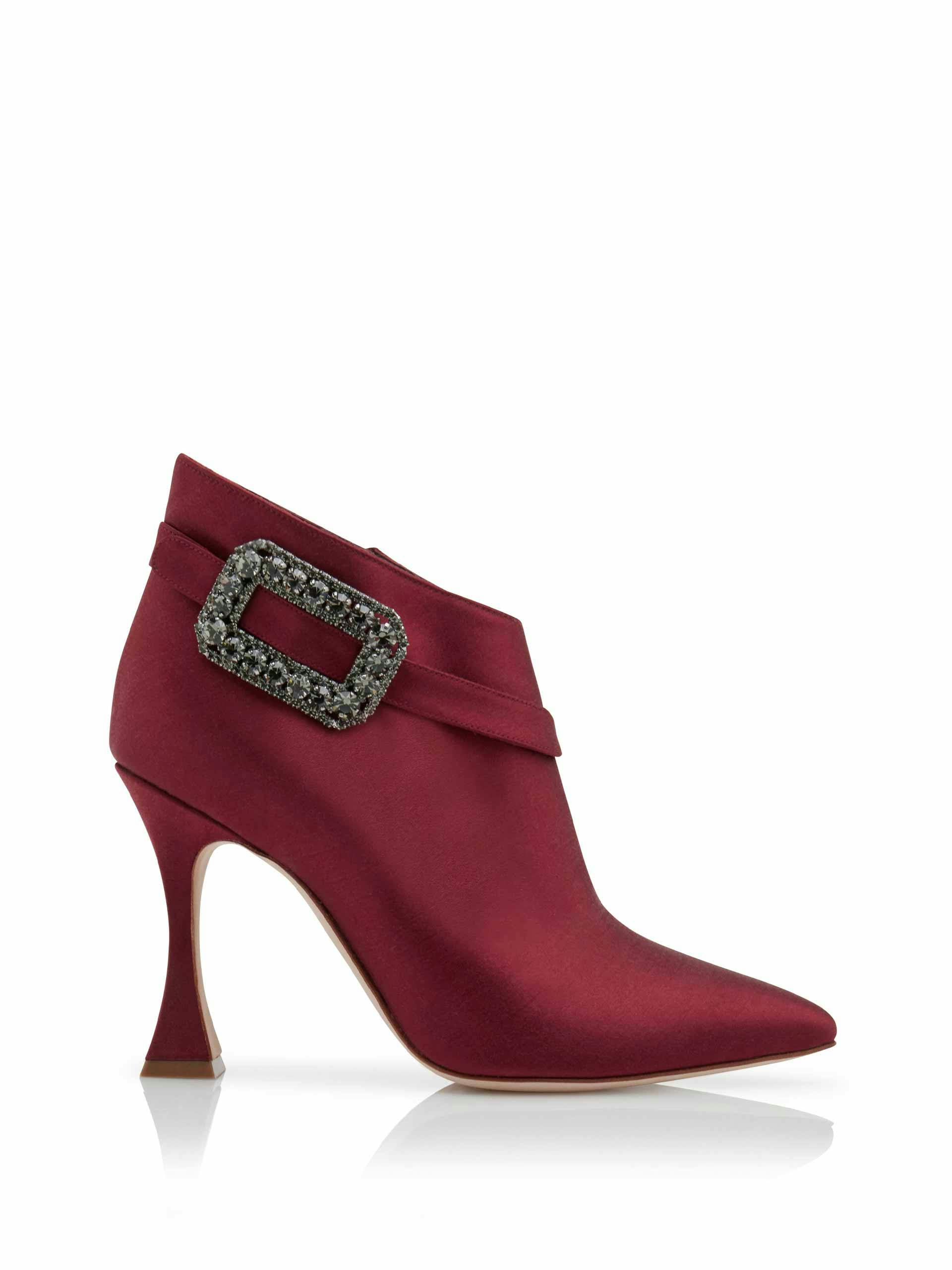 Red satin ankle boots