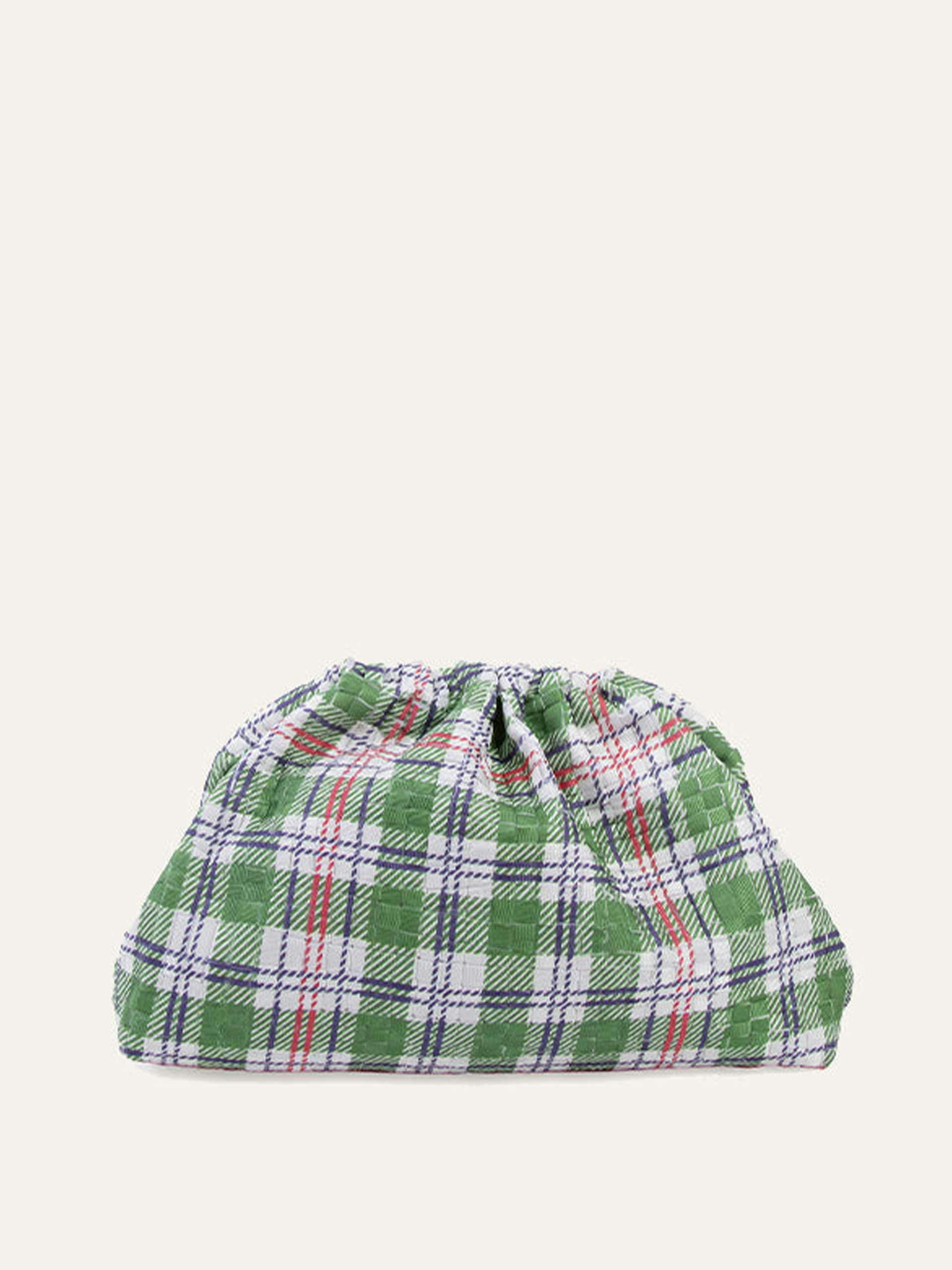Green and blue gingham clutch