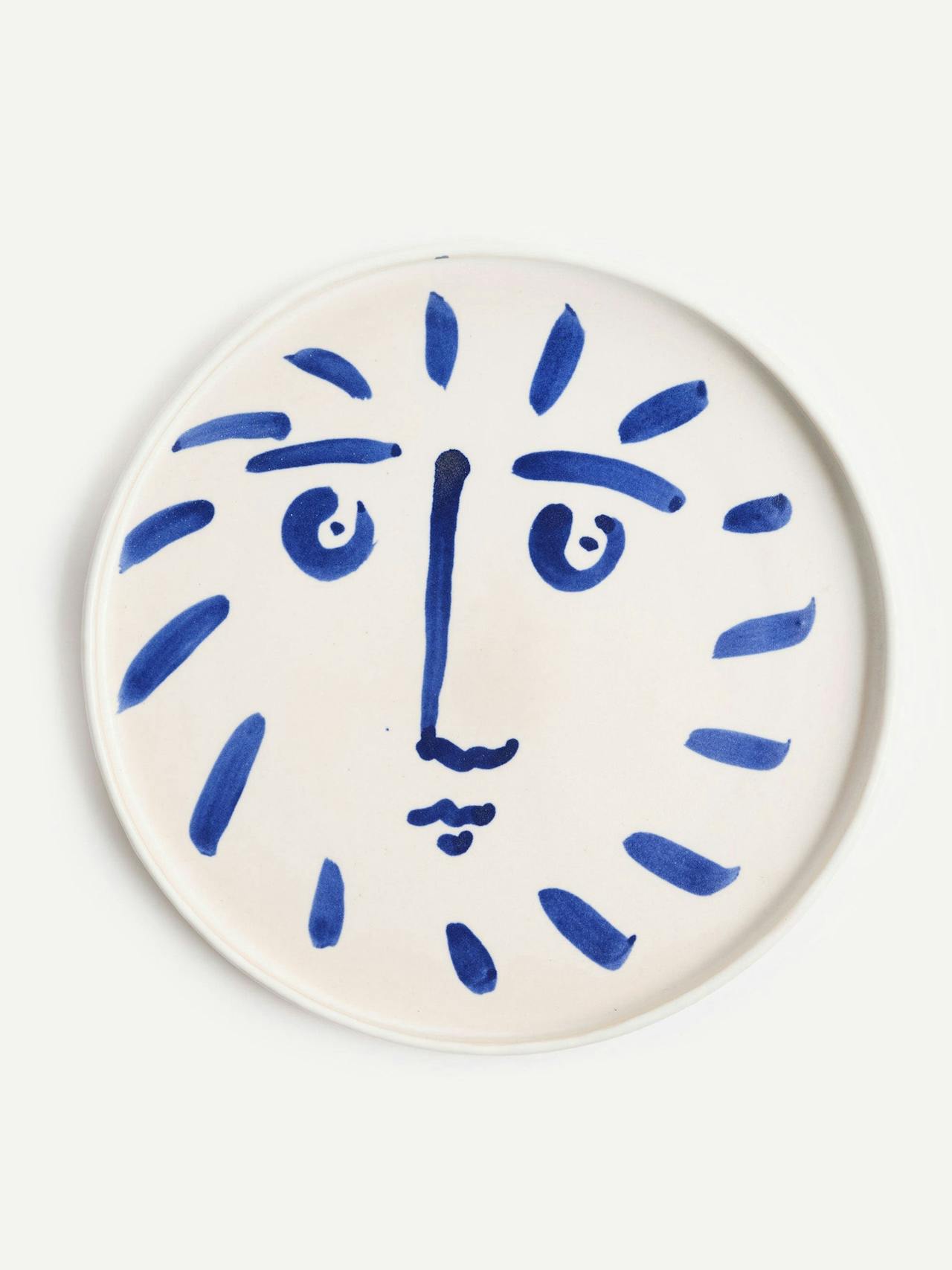 Blue sun face serving platter