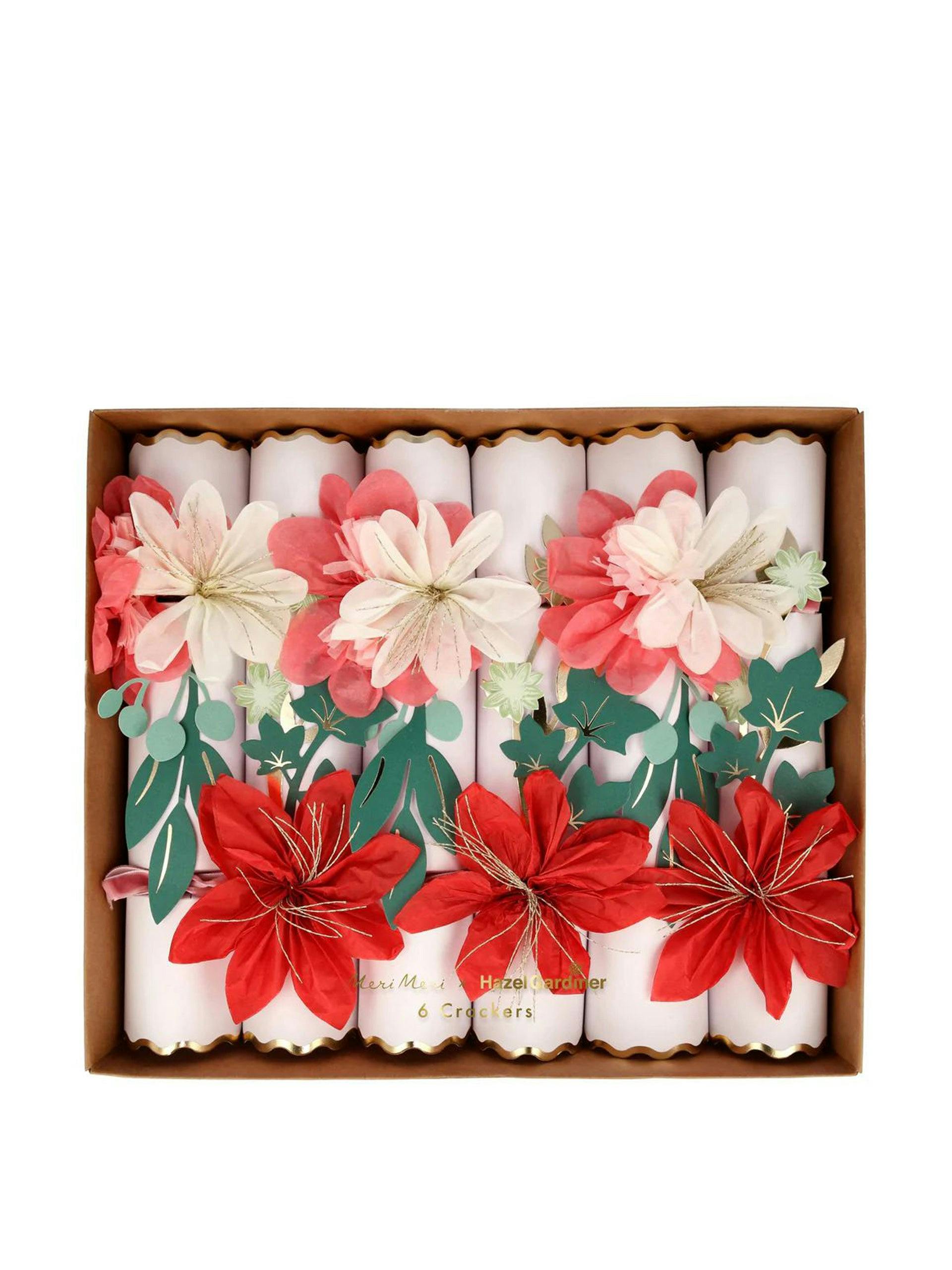 Floral christmas crackers (set of 6)