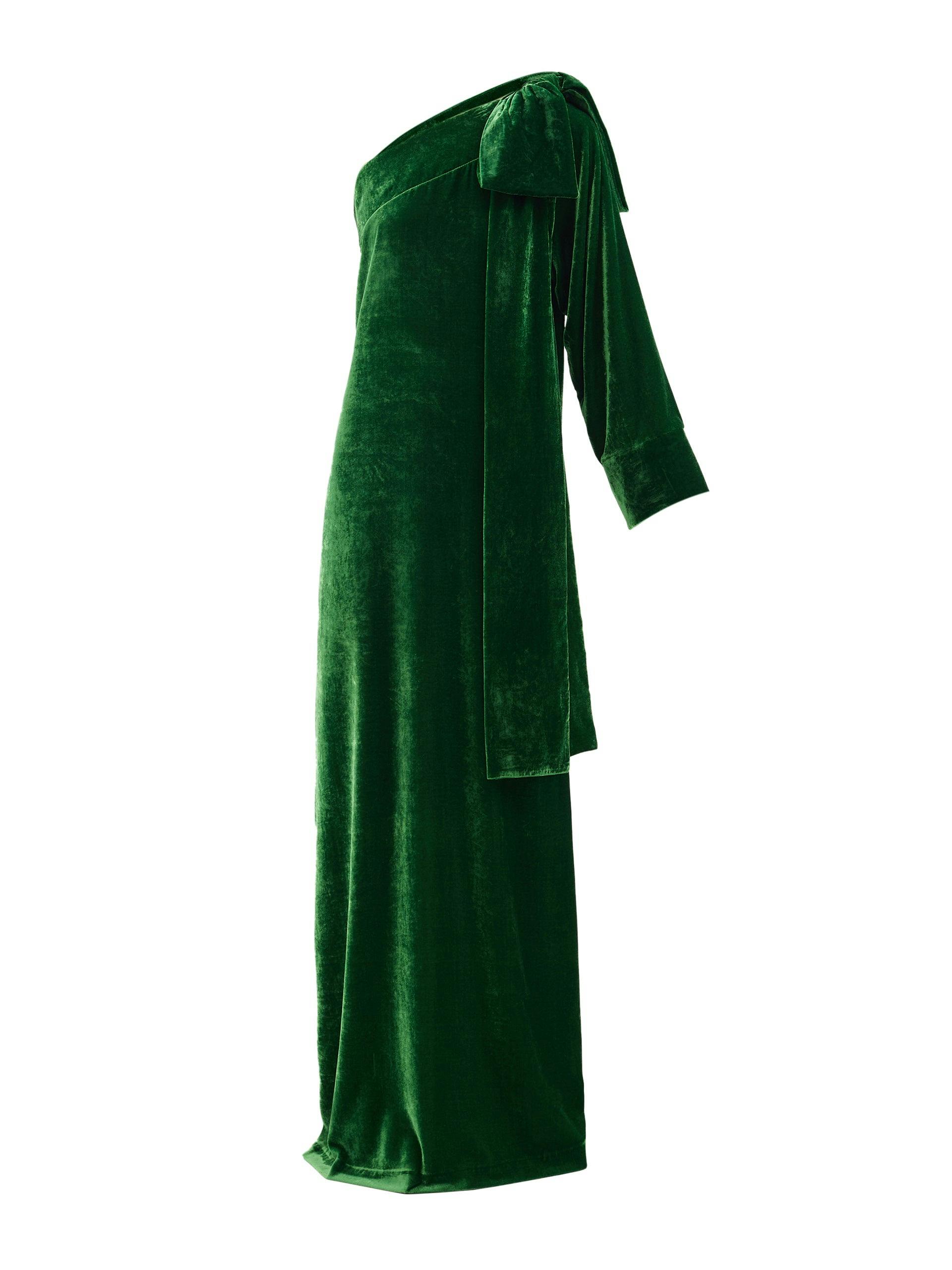 Green velvet maxi dress