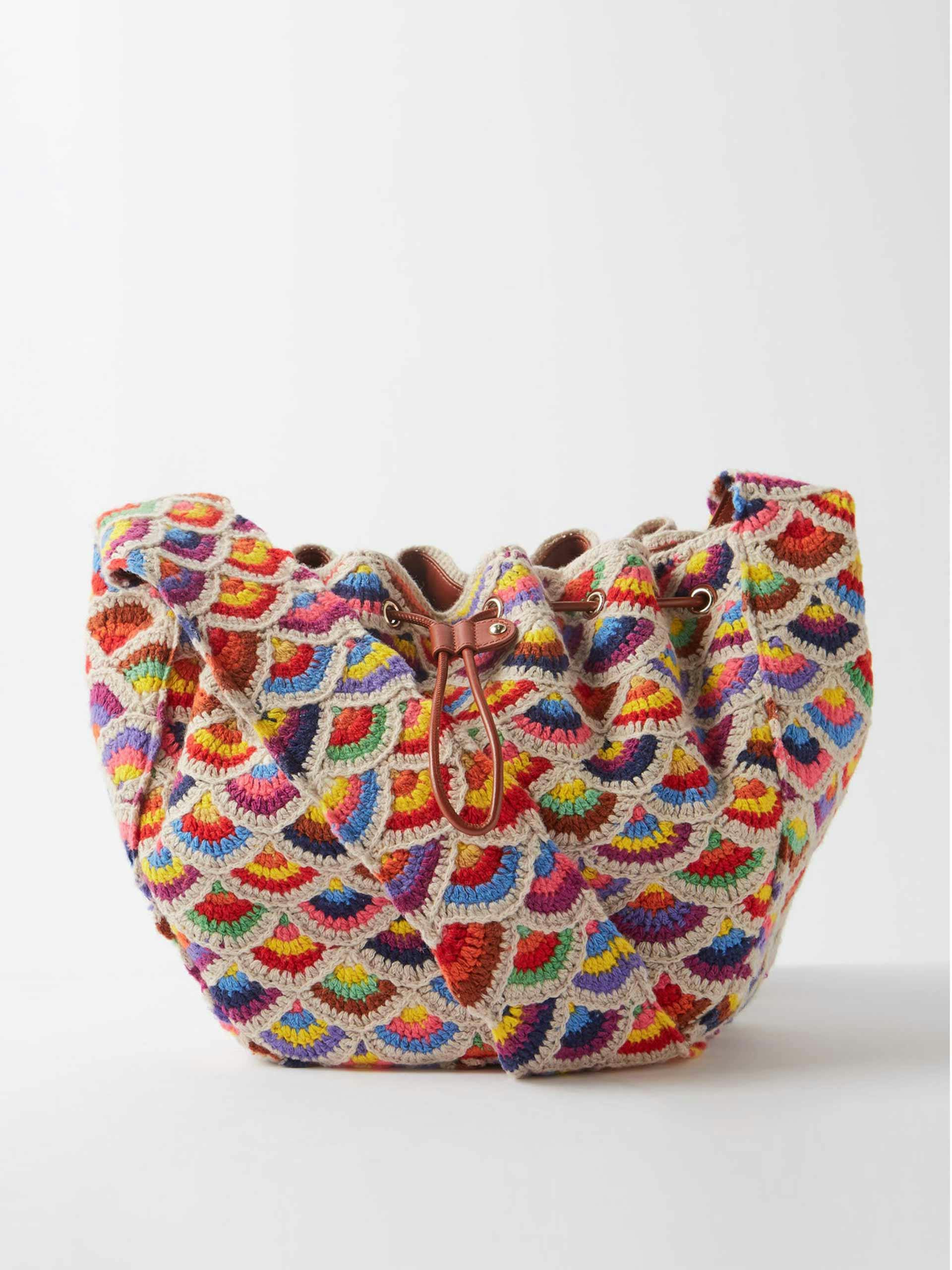 Multi-coloured crochet shoulder bag