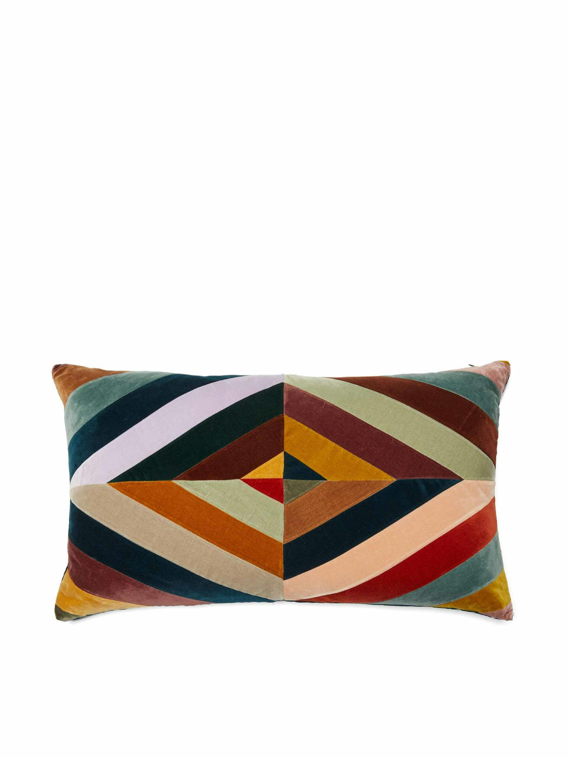 Multi-coloured rectangular cotton-velvet cushion