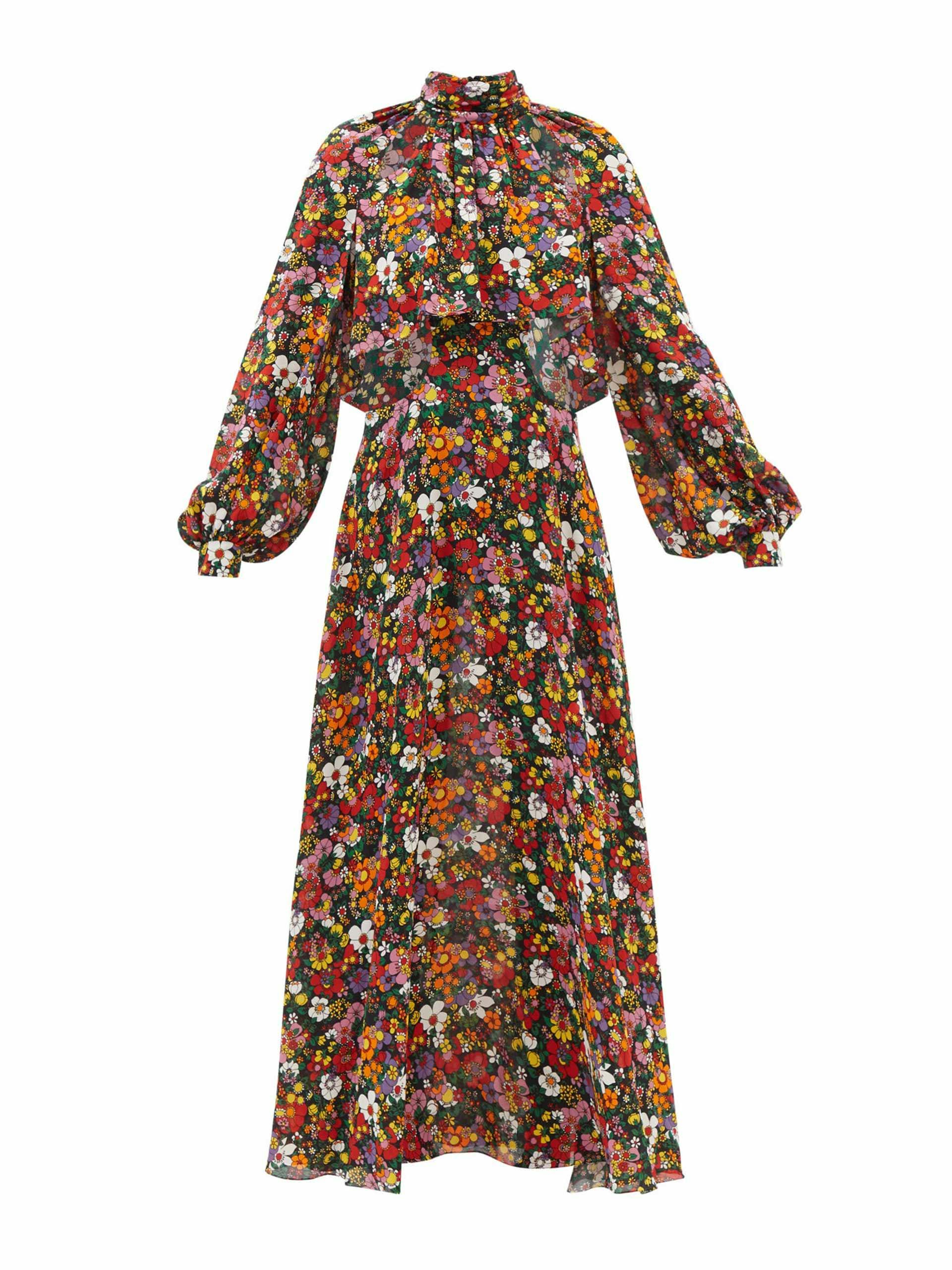 Floral-print cutout crepe dress