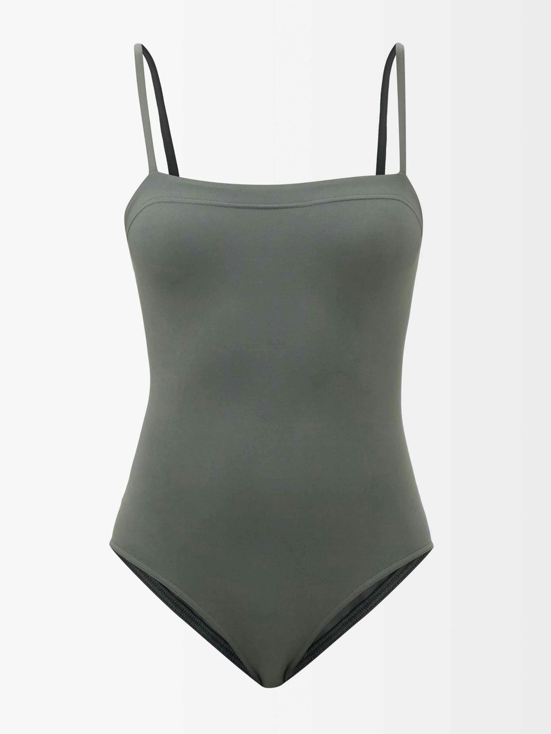 Green square neck swimsuit