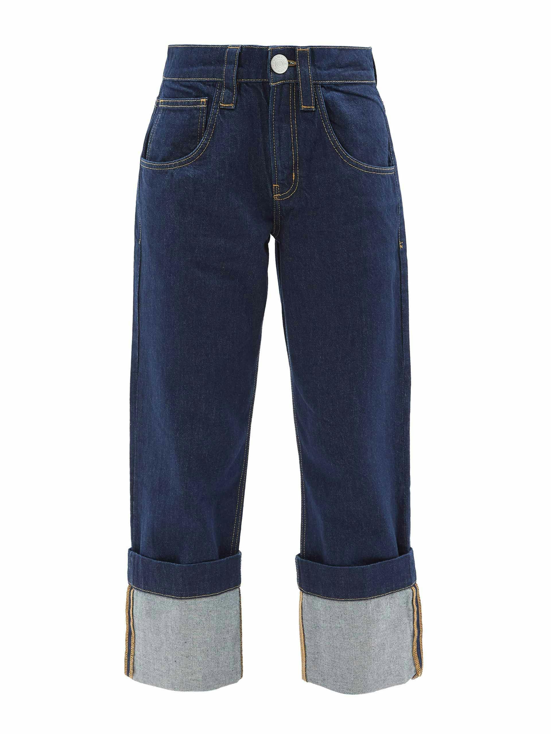Turned-up cuffs wide-leg jeans