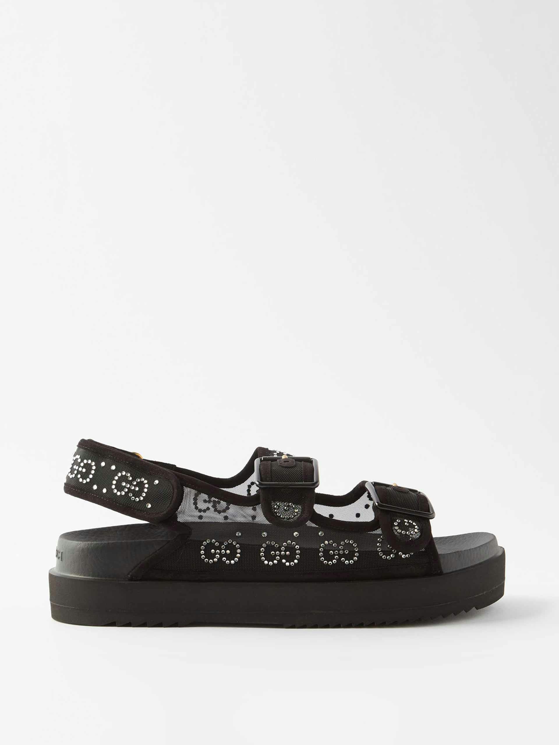 Crystal-embellished black sandals