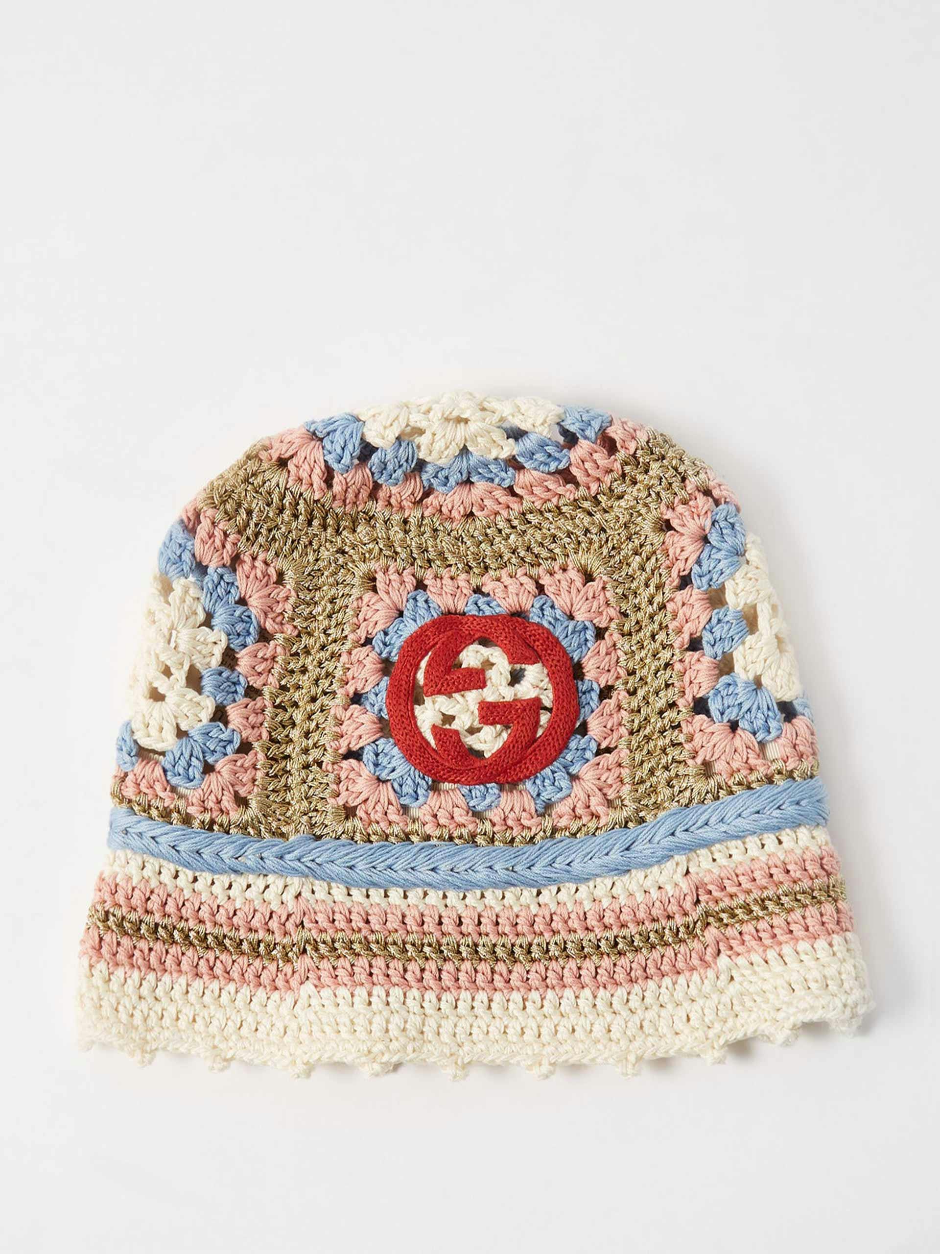 Metallic cotton-blend crochet beanie hat