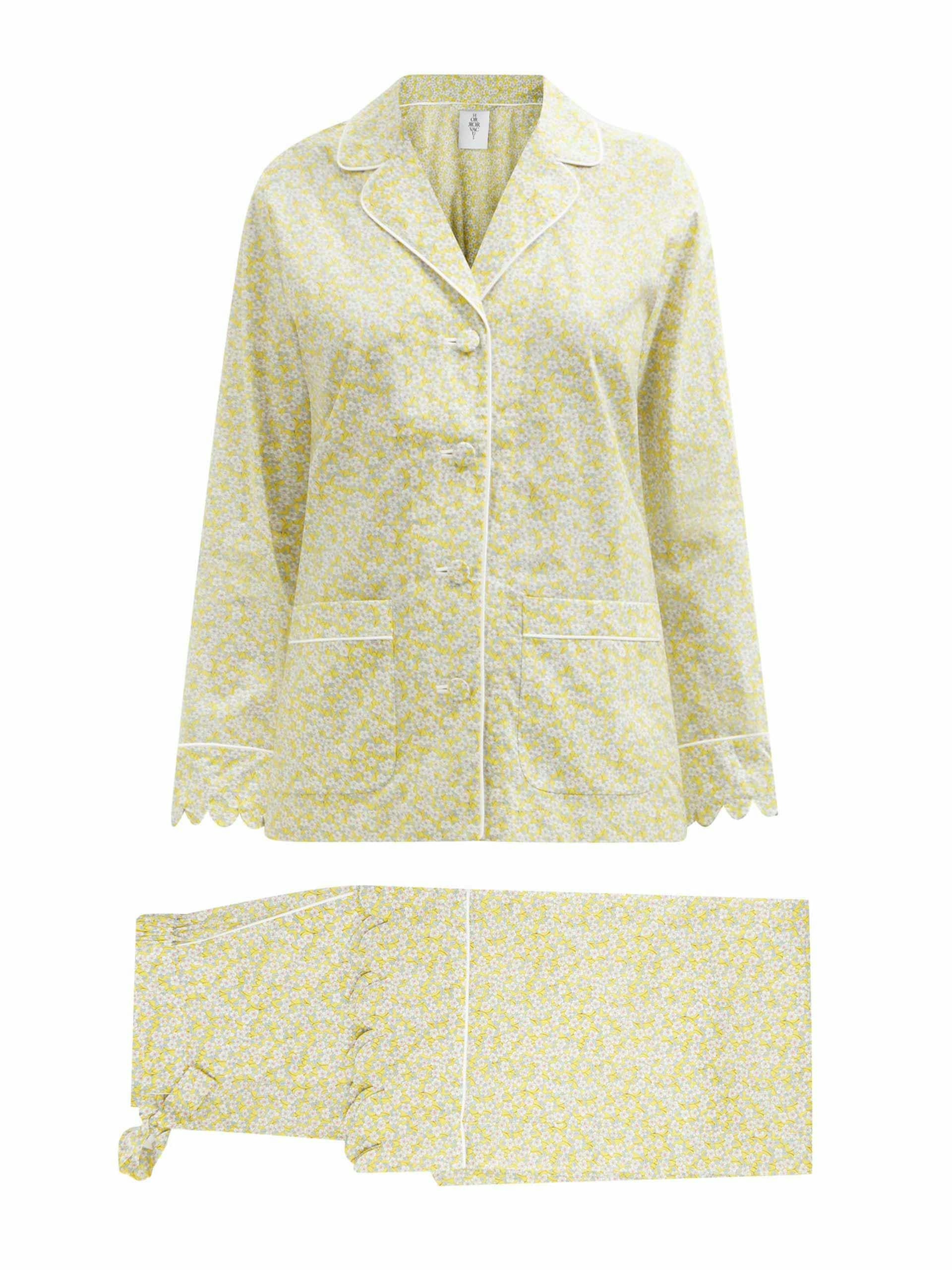 Yellow floral print cotton pyjamas