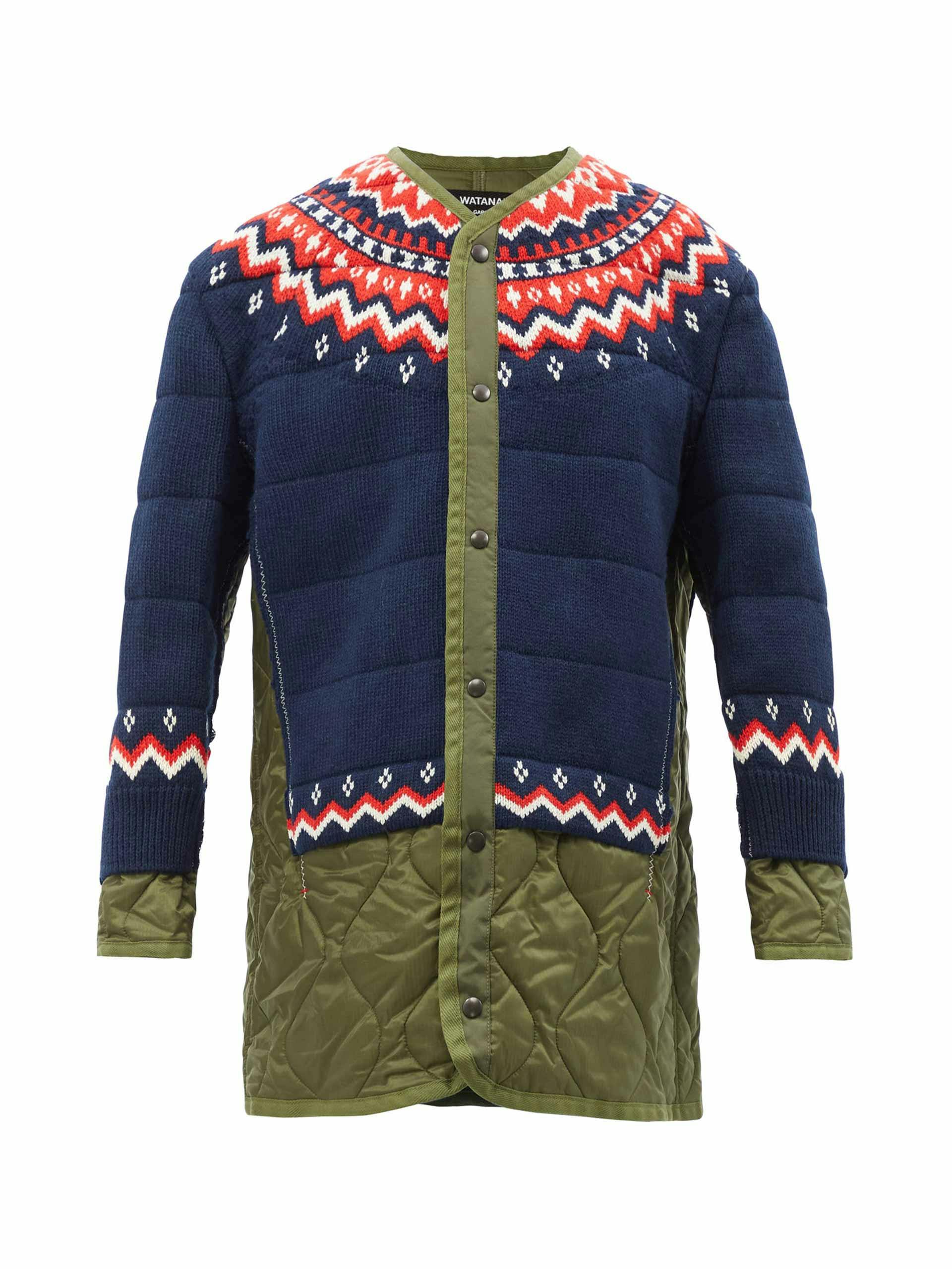 Wool-panelled quilted-nylon coat