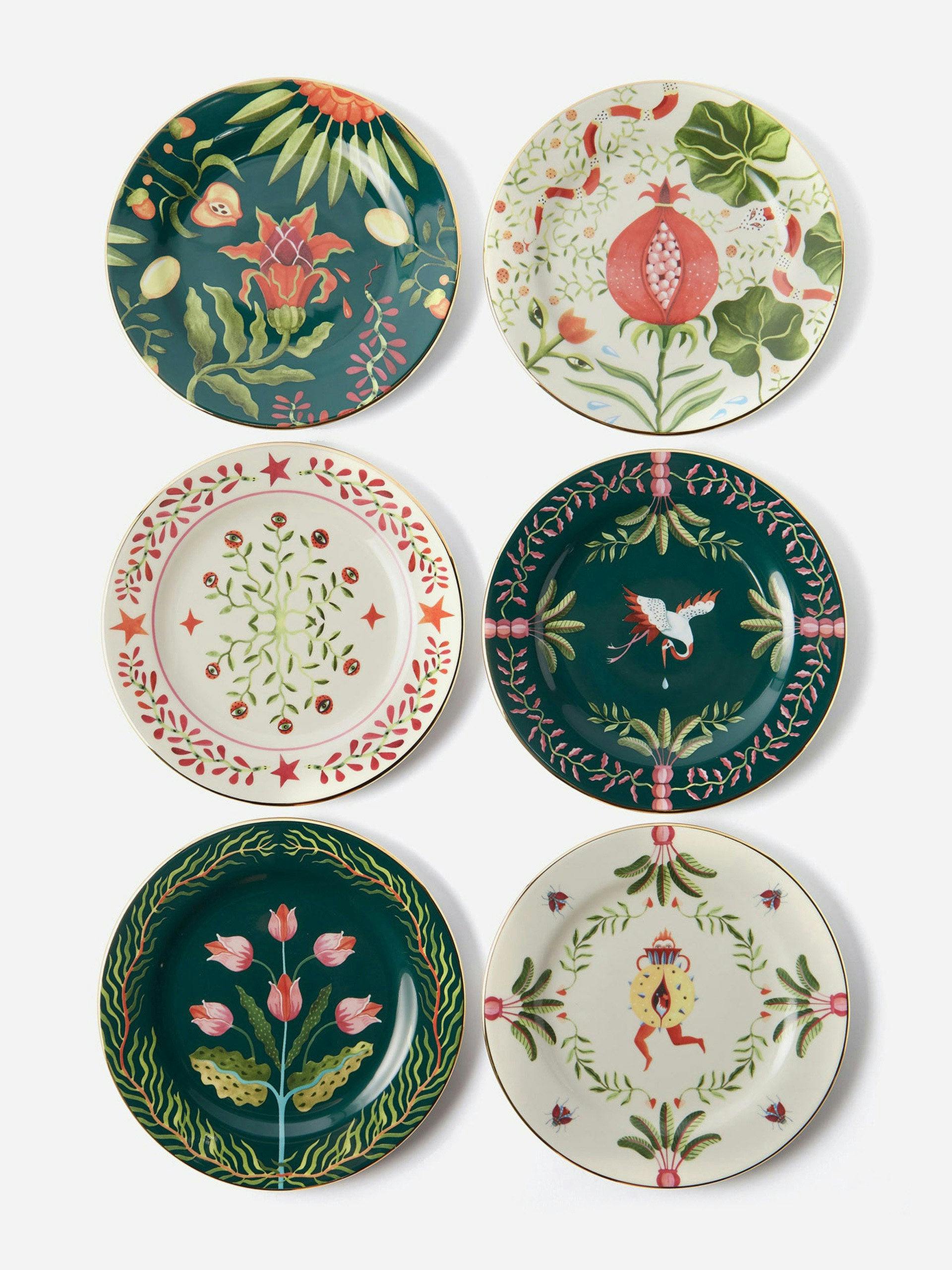 Printed porcelain dessert plates (set of 6)