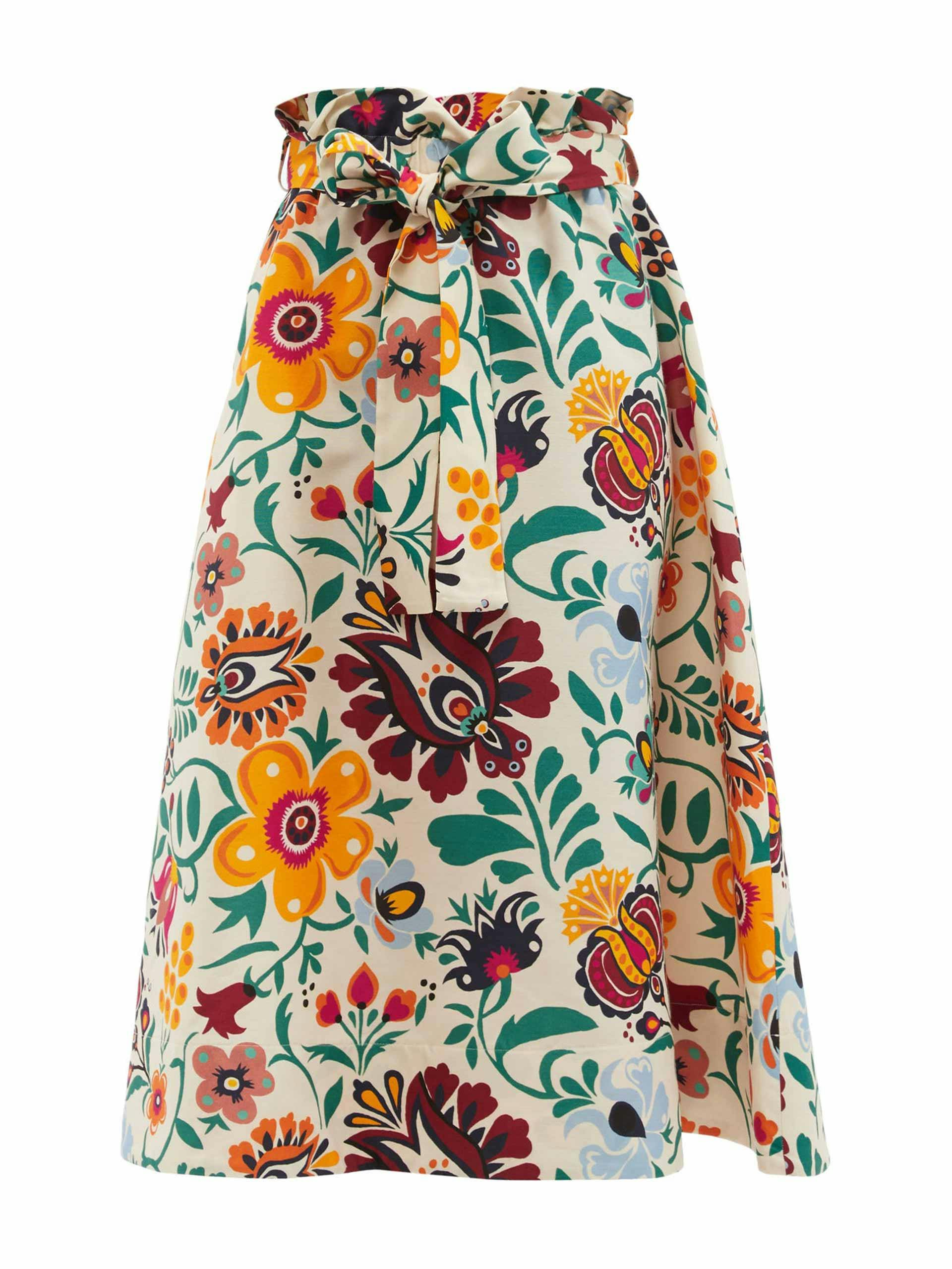 Belted cotton-poplin skirt