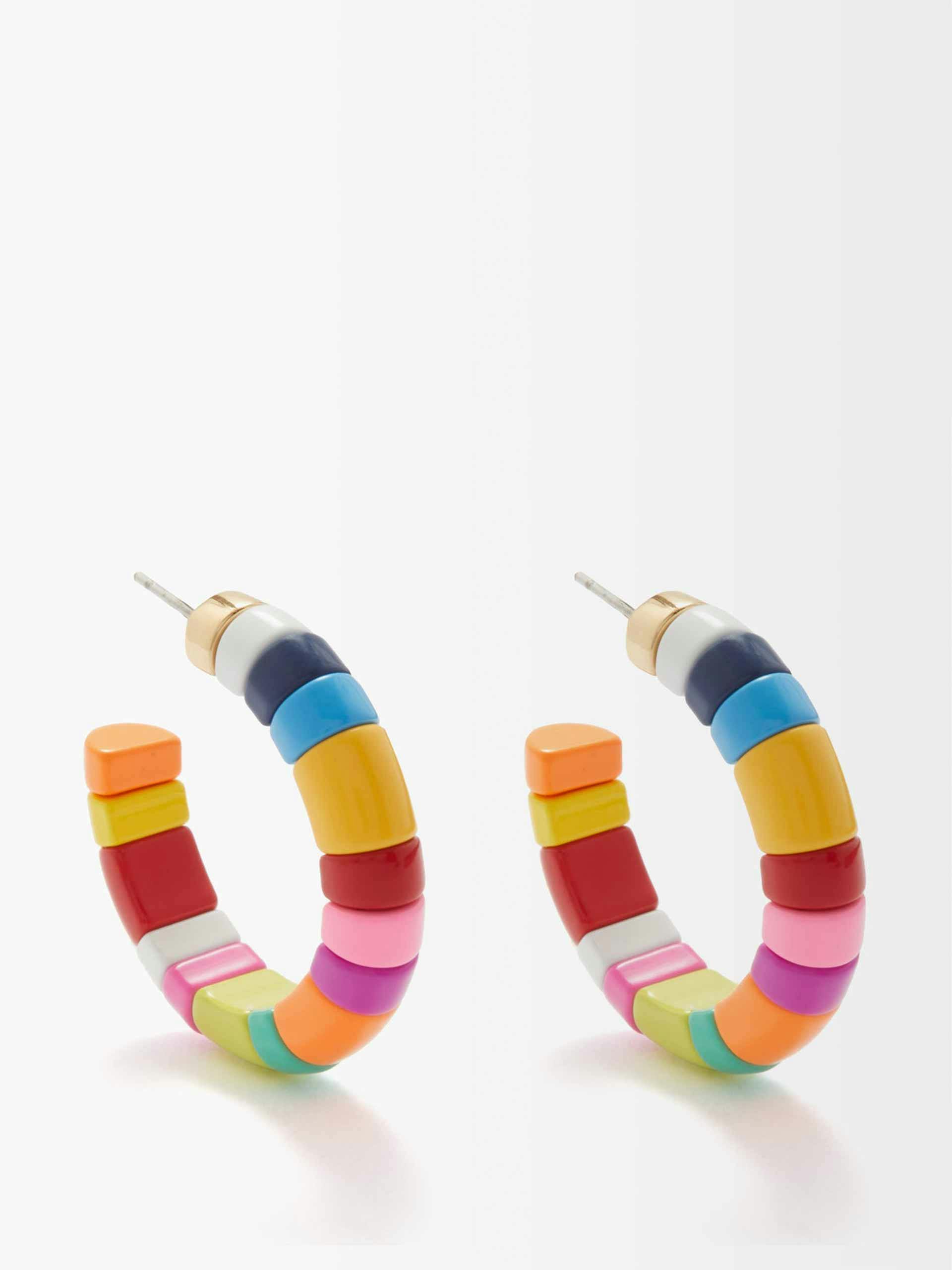 Multicoloured enamel tiled hoop earrings