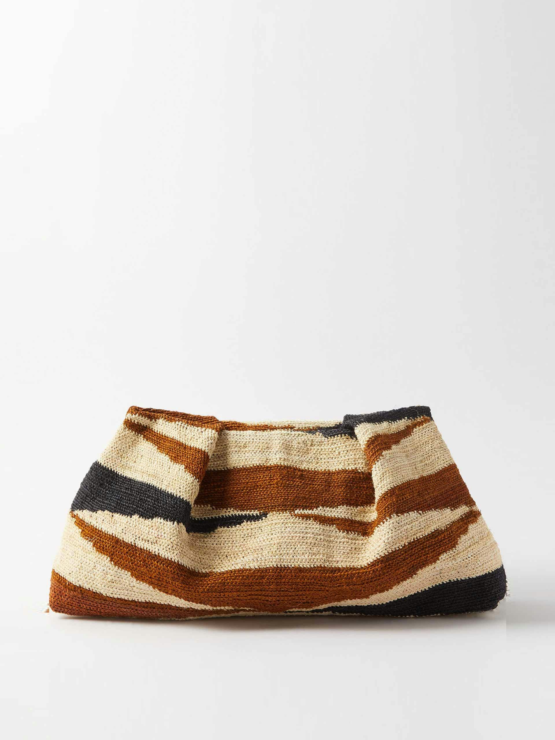 Brown and beige striped pouch
